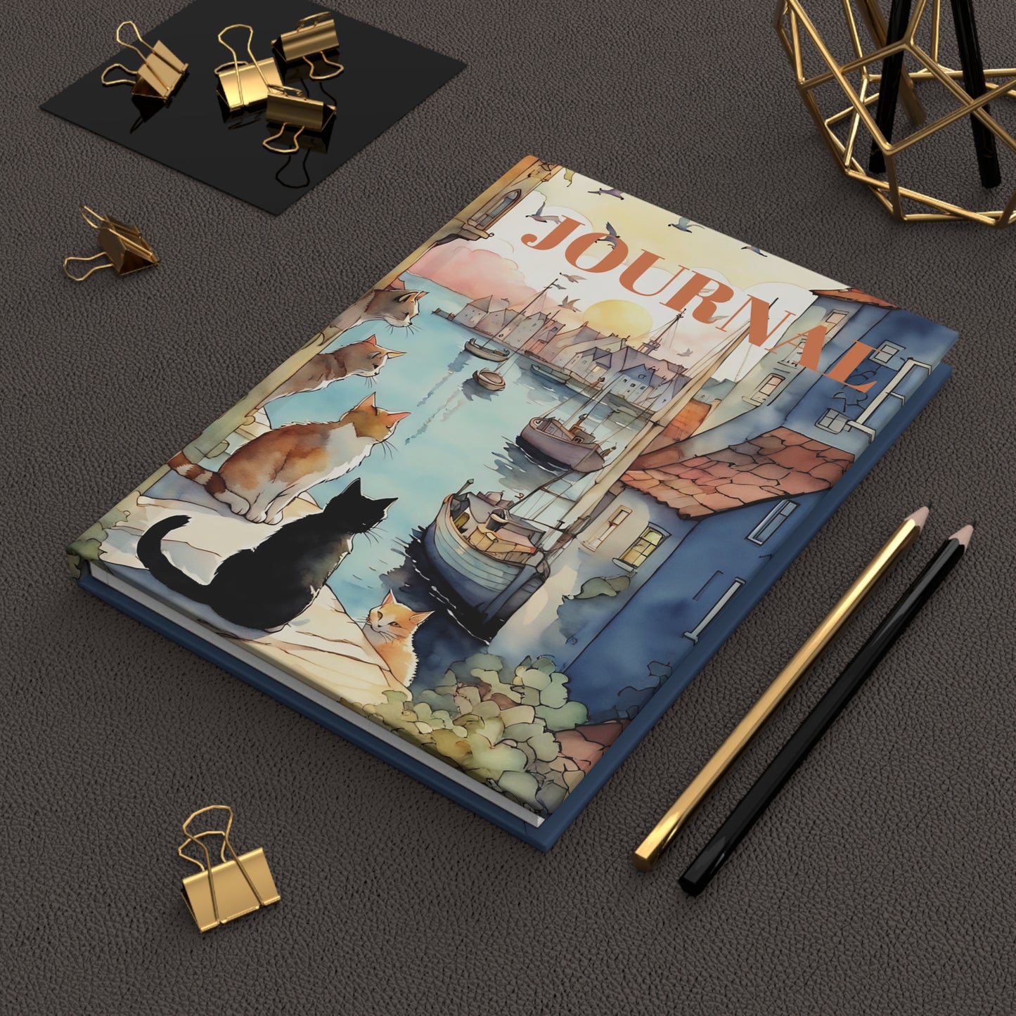 Cats by the Sea hard cover Journal hard Cover ,Notebook gift art Matte