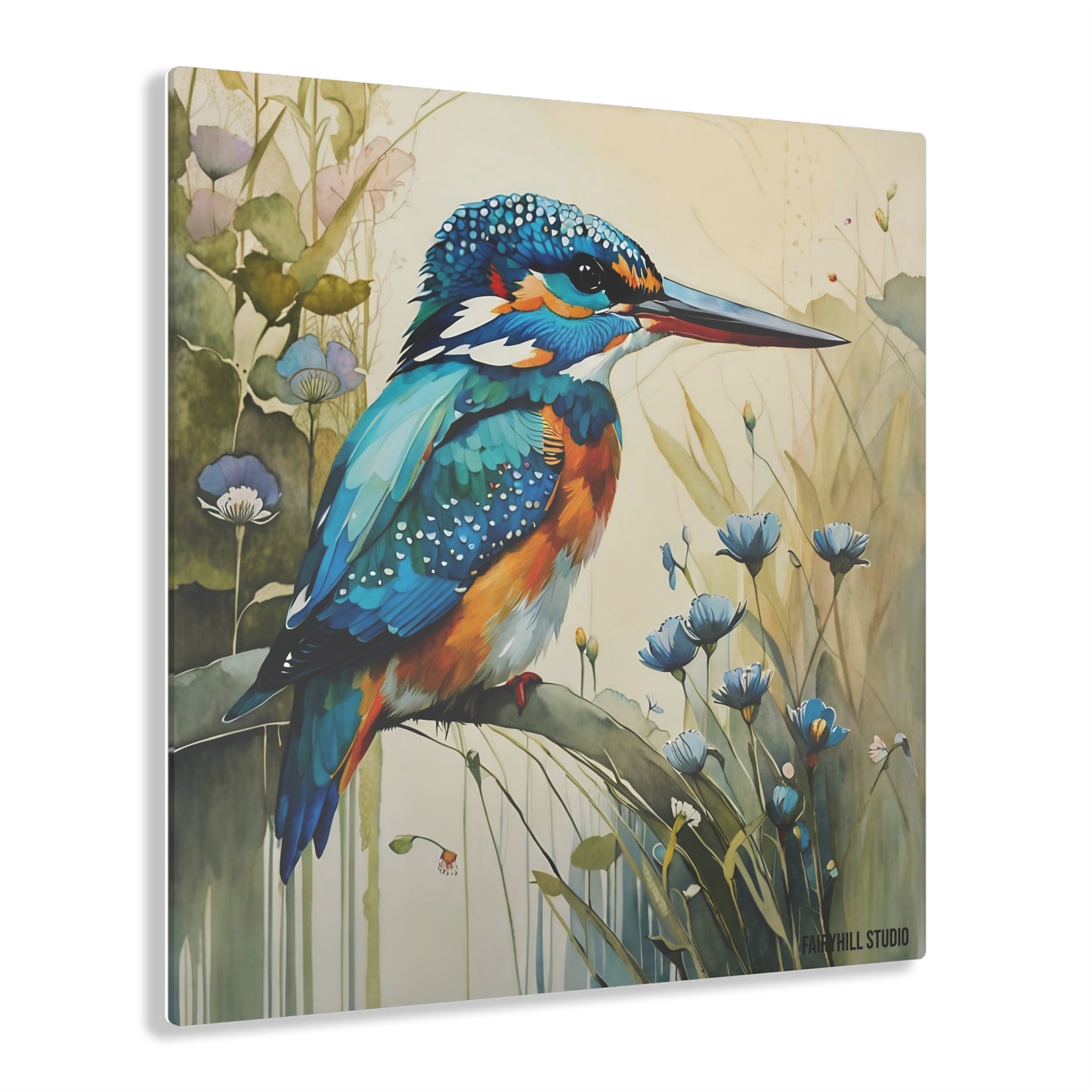 Acrylic Print - Colorful Hummingbird Watercolor Art