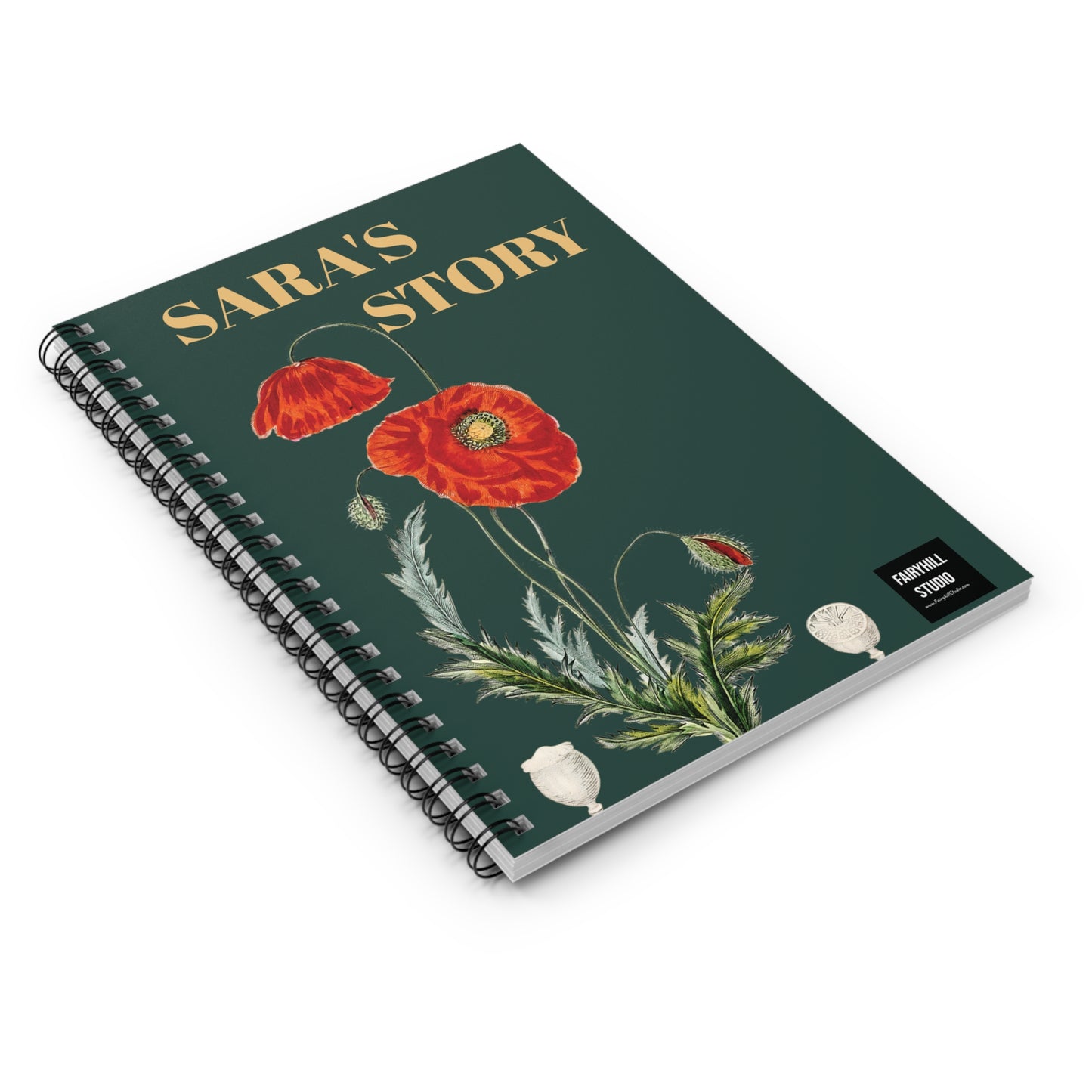 Personalized Red Poppies Spiral Notebook - Ruled Line