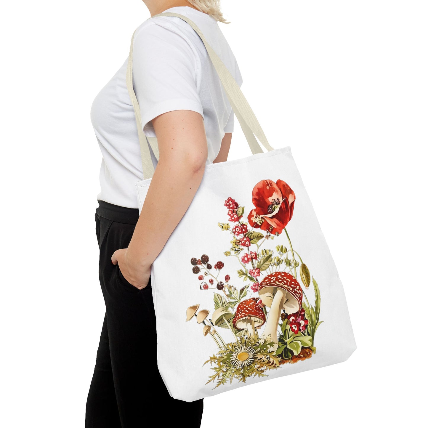 Tote Bag - Red Poppies and Amanita Muscaria Mushrooms Art Print