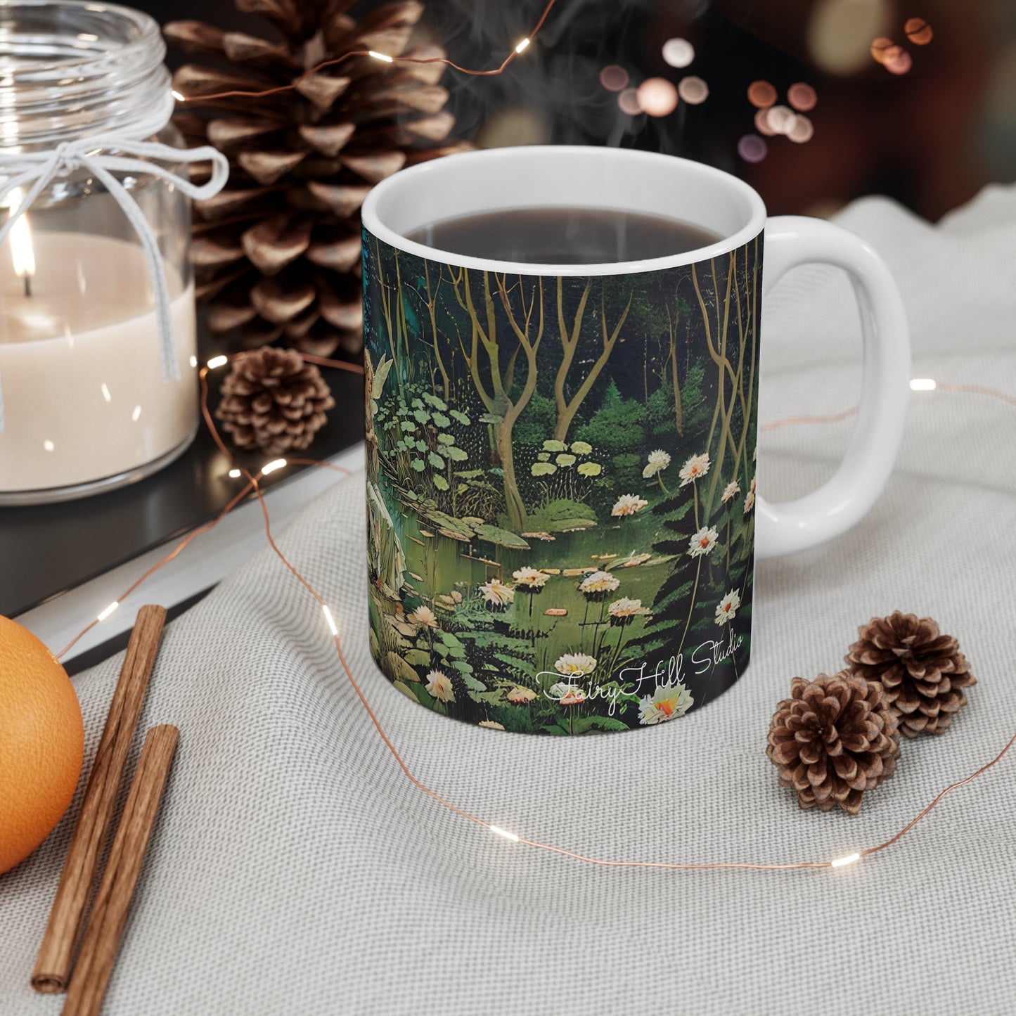 Serene lake of the Fairy Art Mug - 11oz Coffee Cup for Art Lovers