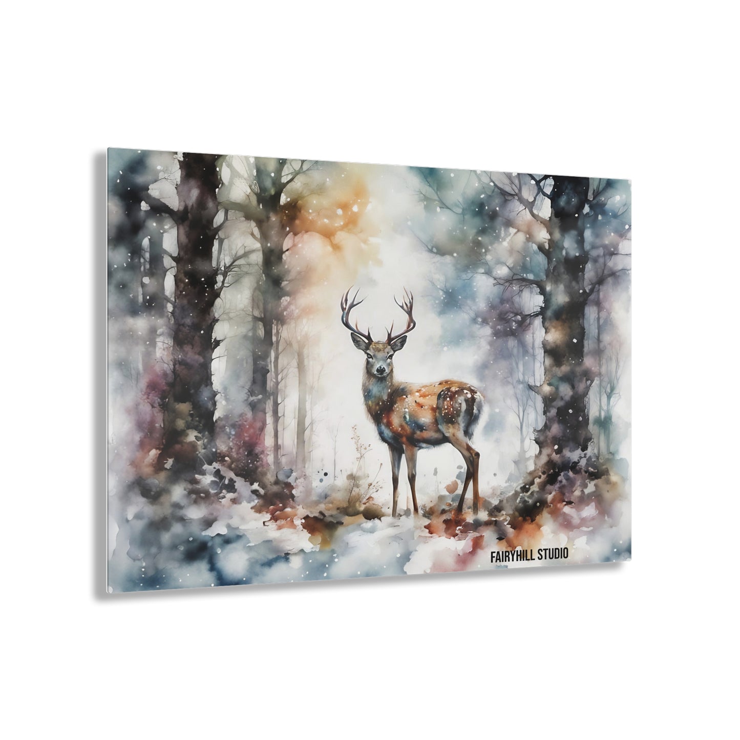 Acrylic Print - Snowy Winter Deer Art for Holiday Gift