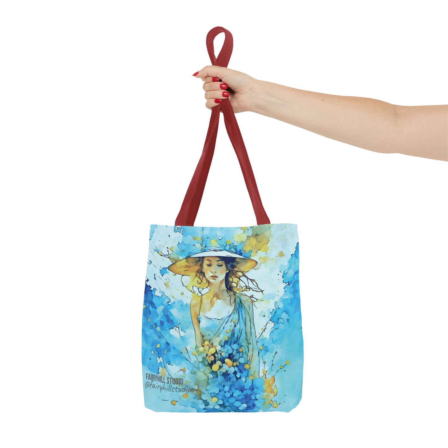 Tote Bag - Blue Summer Art Girl in Blue Dress and Hat