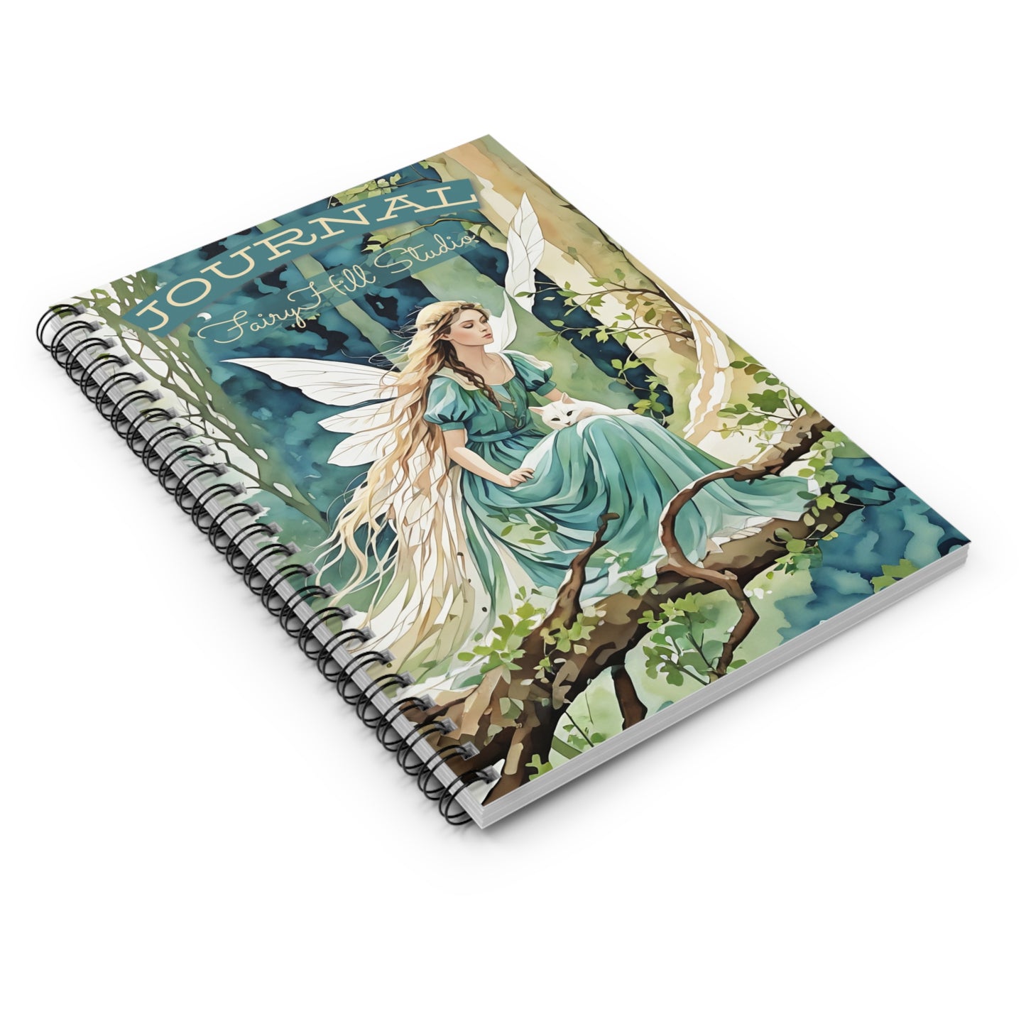 Spiral Notebook - Angel and Cat Forest Art Ruled Line