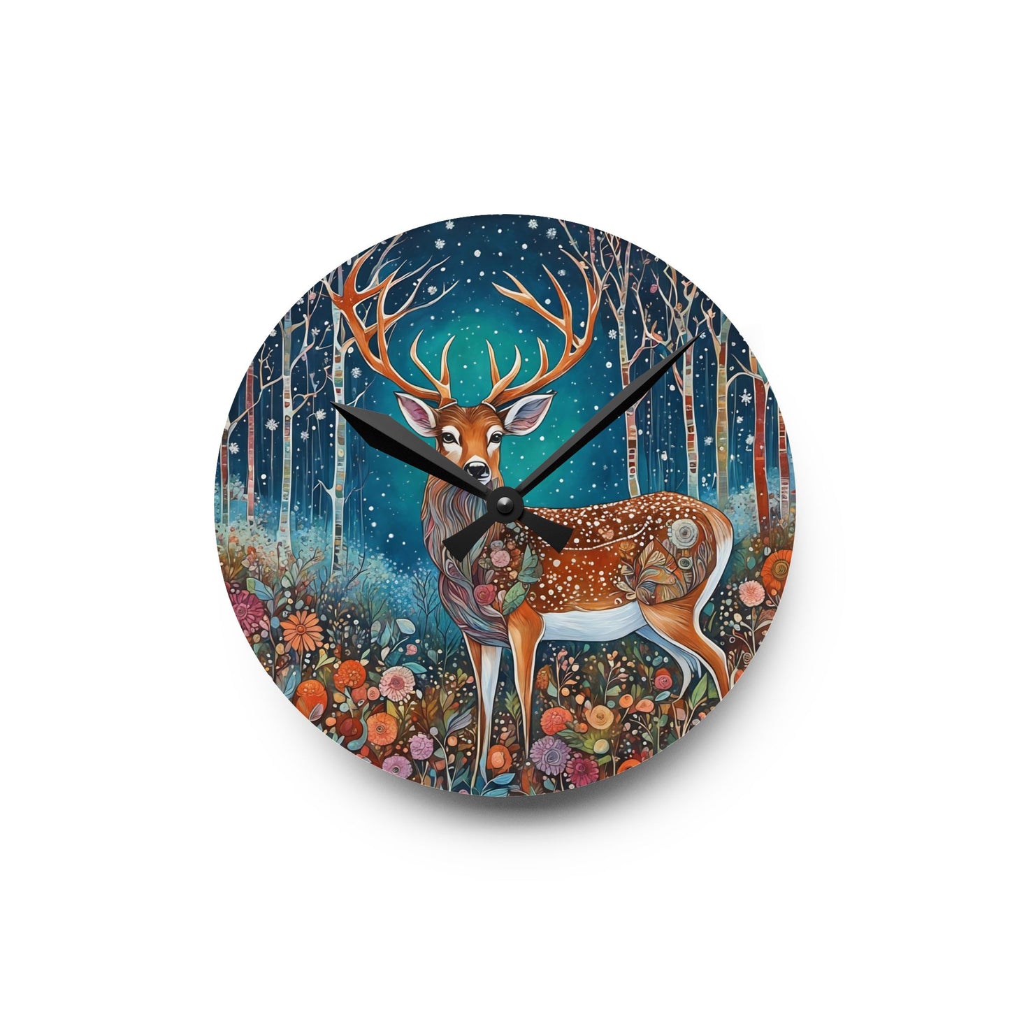 Winter Snow Deer Acrylic Wall Clock