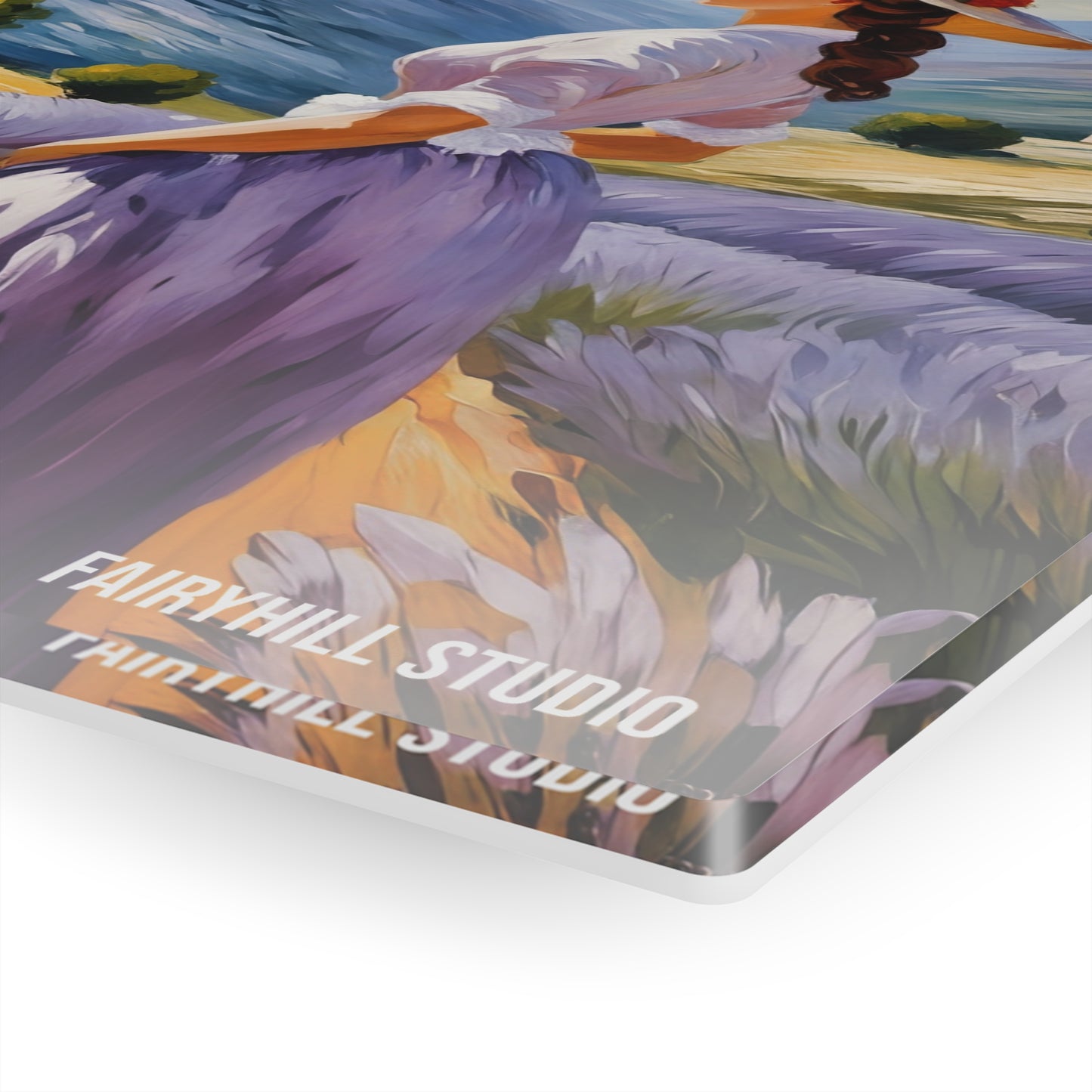 Art Acrylic Prints - Lavender Field Summer Hat Girl Oil Impressionist Style