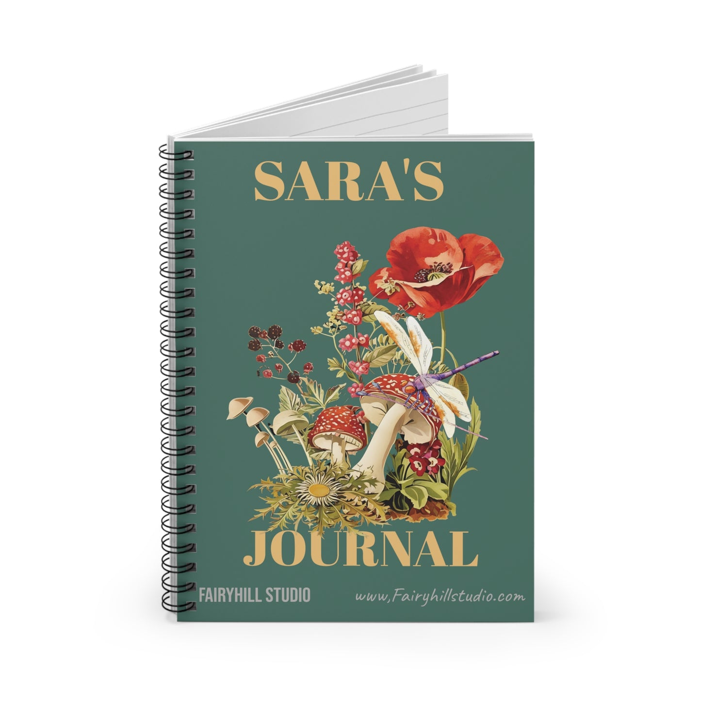 Botanical Mushroom,Dragonfly, Personalized Notebook, Personalized journal, Mushroom, Wildflower,