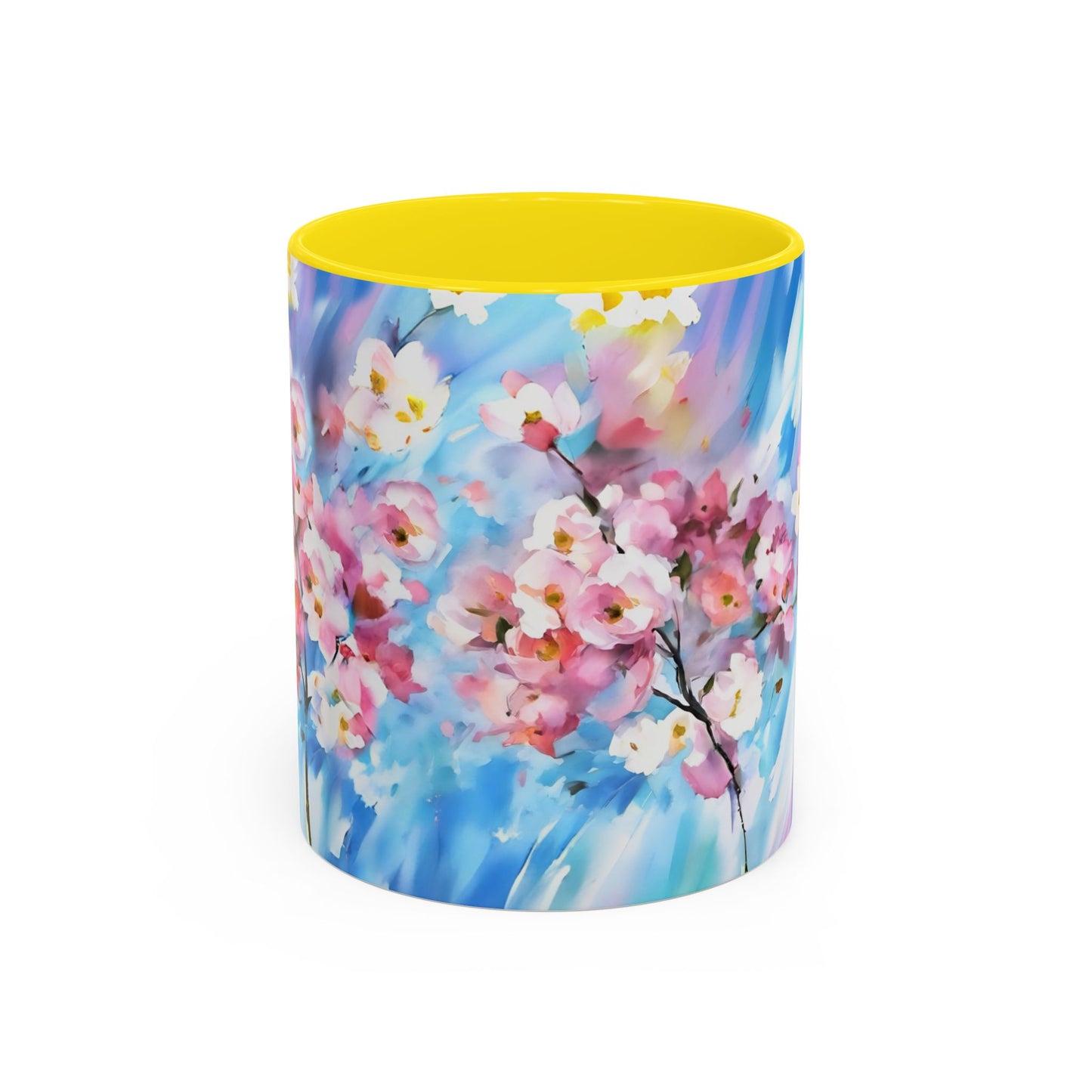 Coffee Mug - Floral Cherry Blossoms Canvas on Blue Sky Background