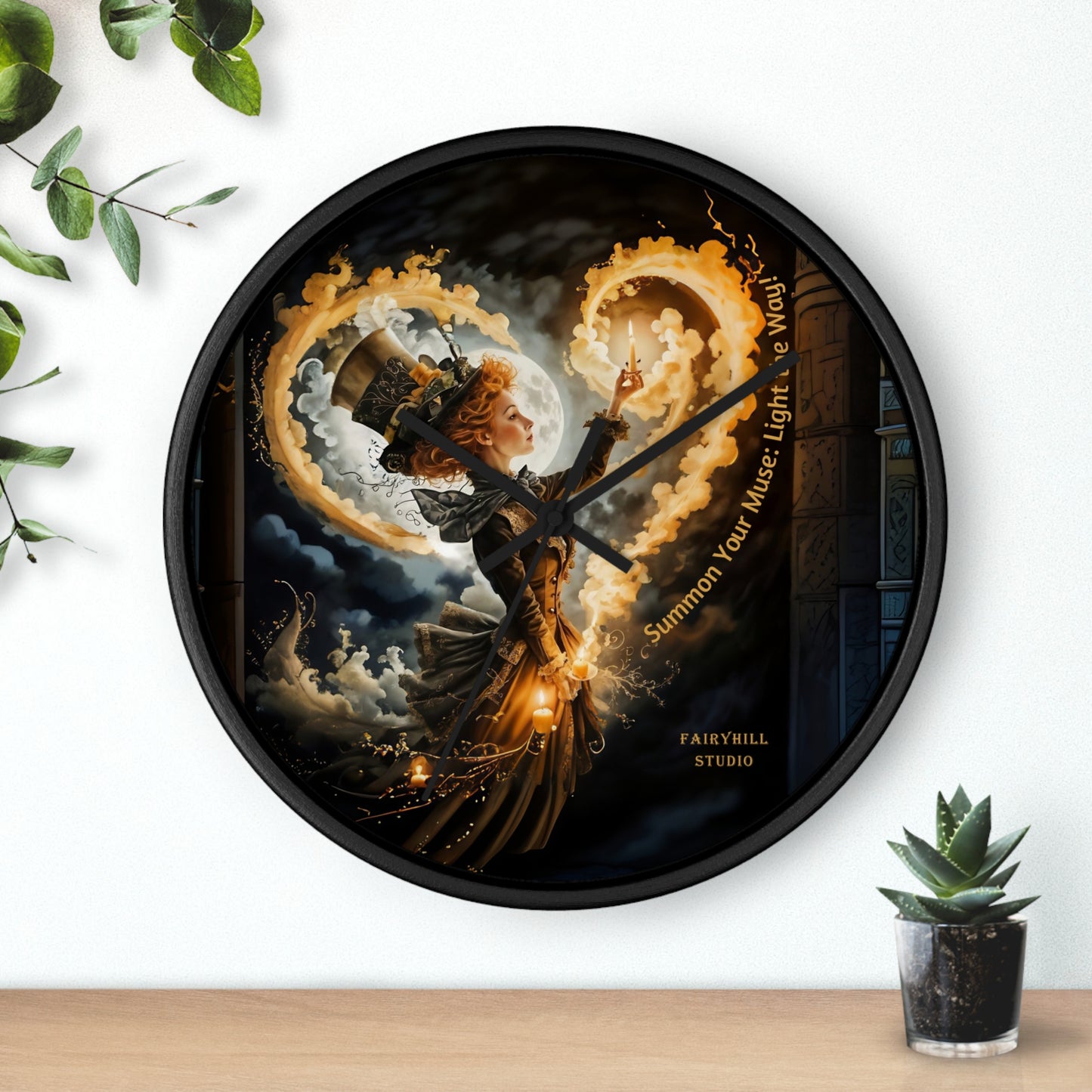 Acrylic Wall Clock - Mad Hatter Fairy Muse with Candle Art by Fairyhill Studio