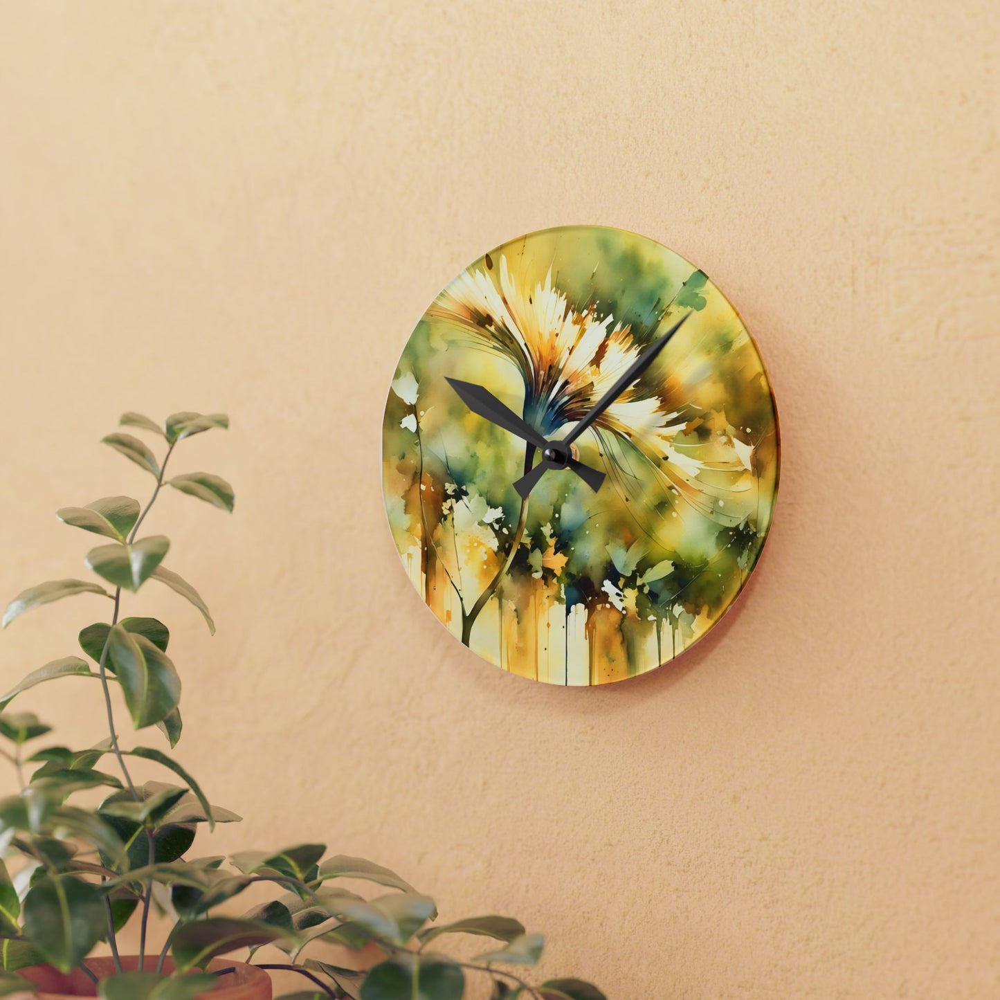 Yellow Dandelion Acrylic Wall Clock