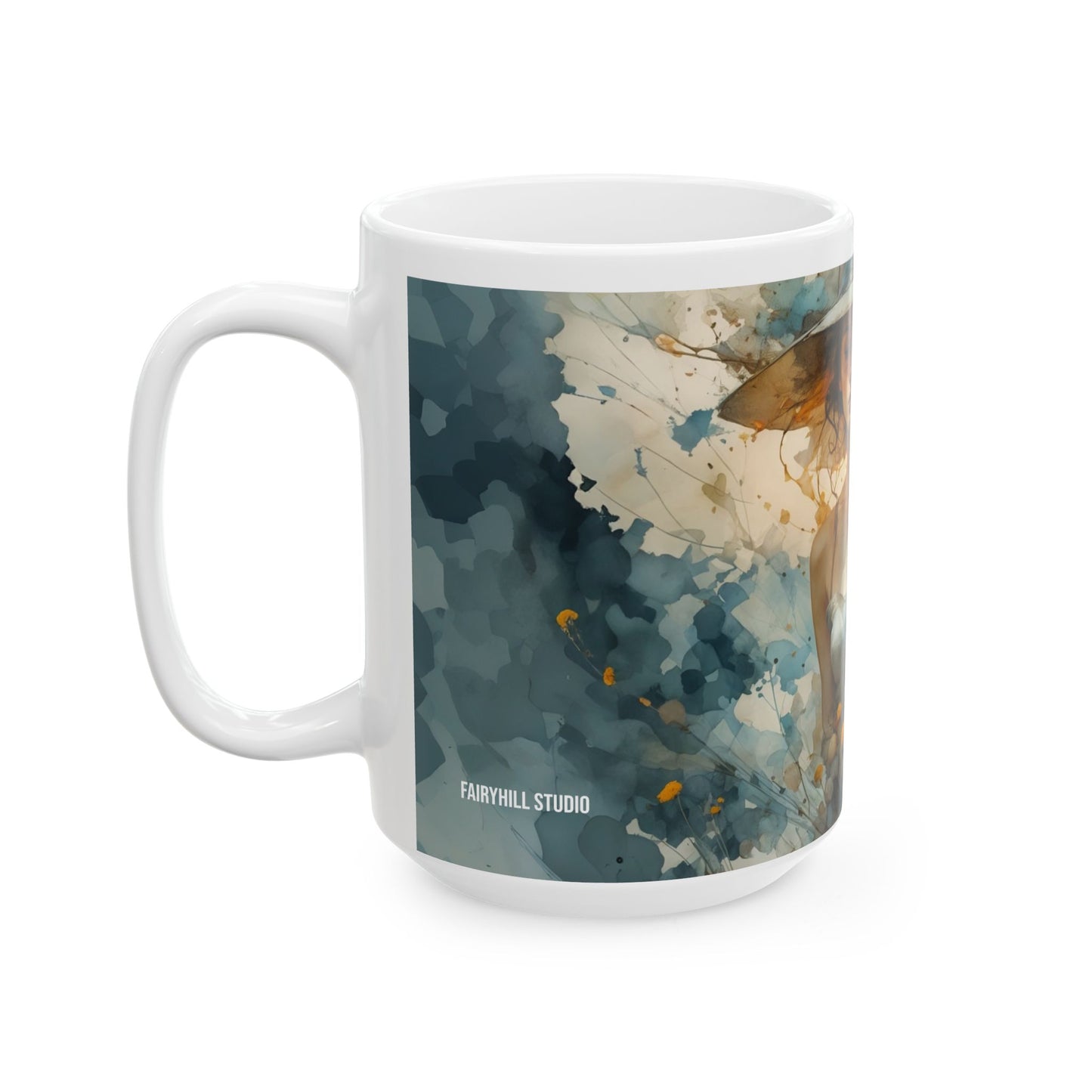 Summer Vibes Ceramic Mug (11oz, 15oz) with Lovely Girl Art by Fairyhill Studio