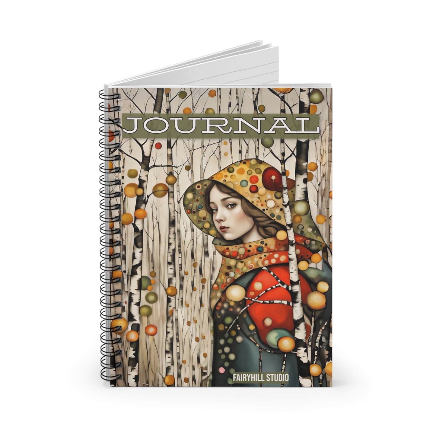 Ruled Line Notebook - Birch Tree Forest Girl - Autumn Vibes