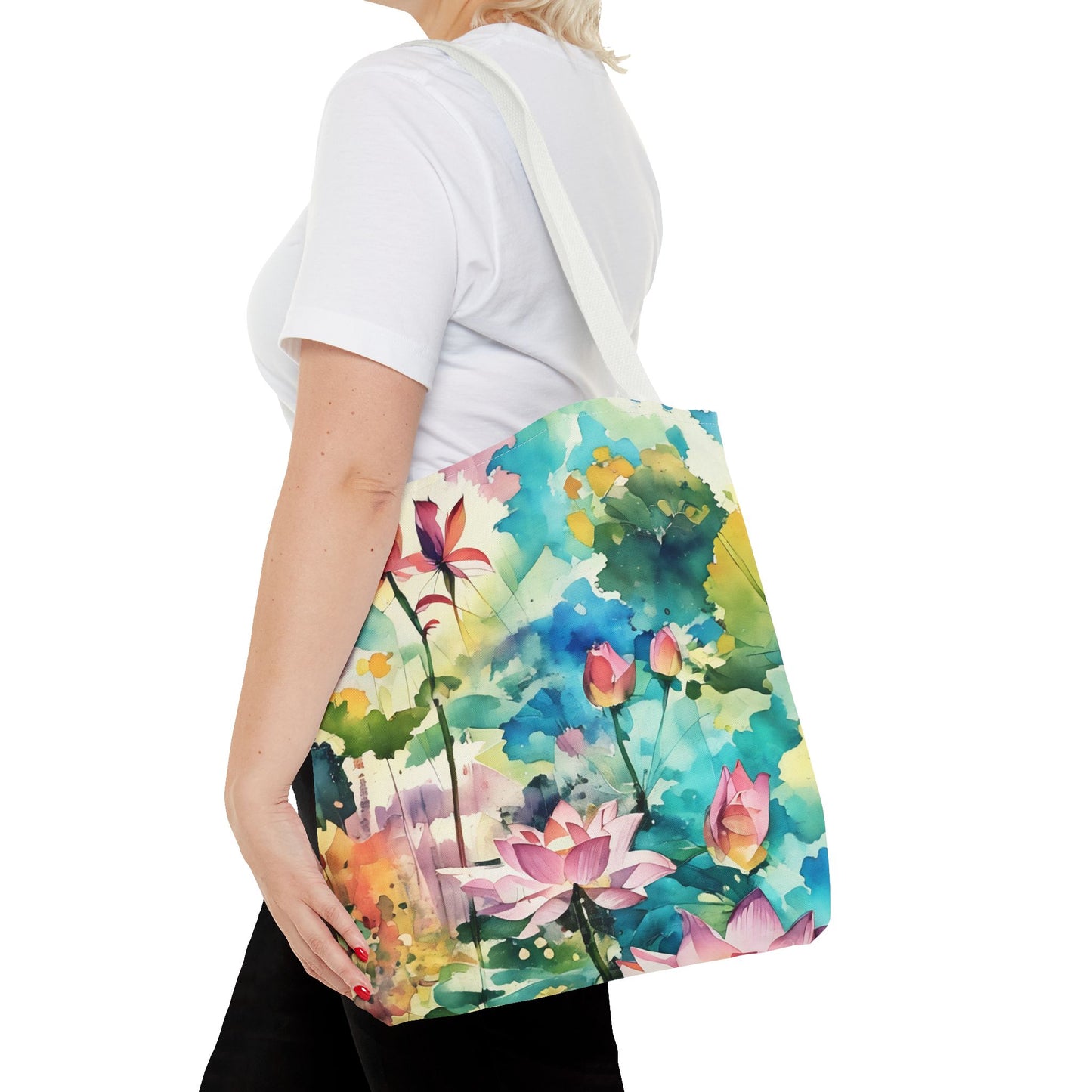 Tote Bag with lotus flower art(AOP)
