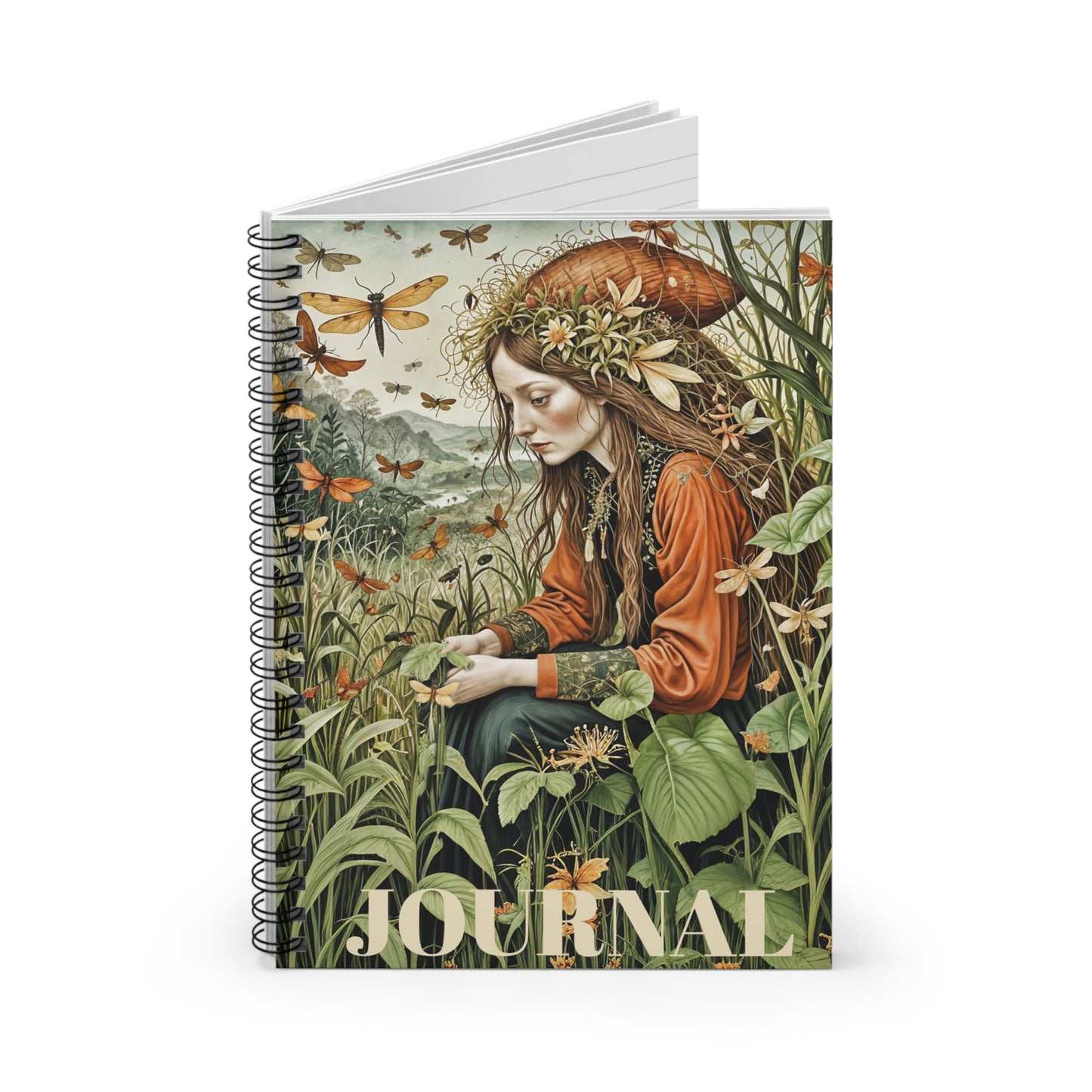 Spiral Notebook - Botanical garden and dragonflies from folklore and mythology.