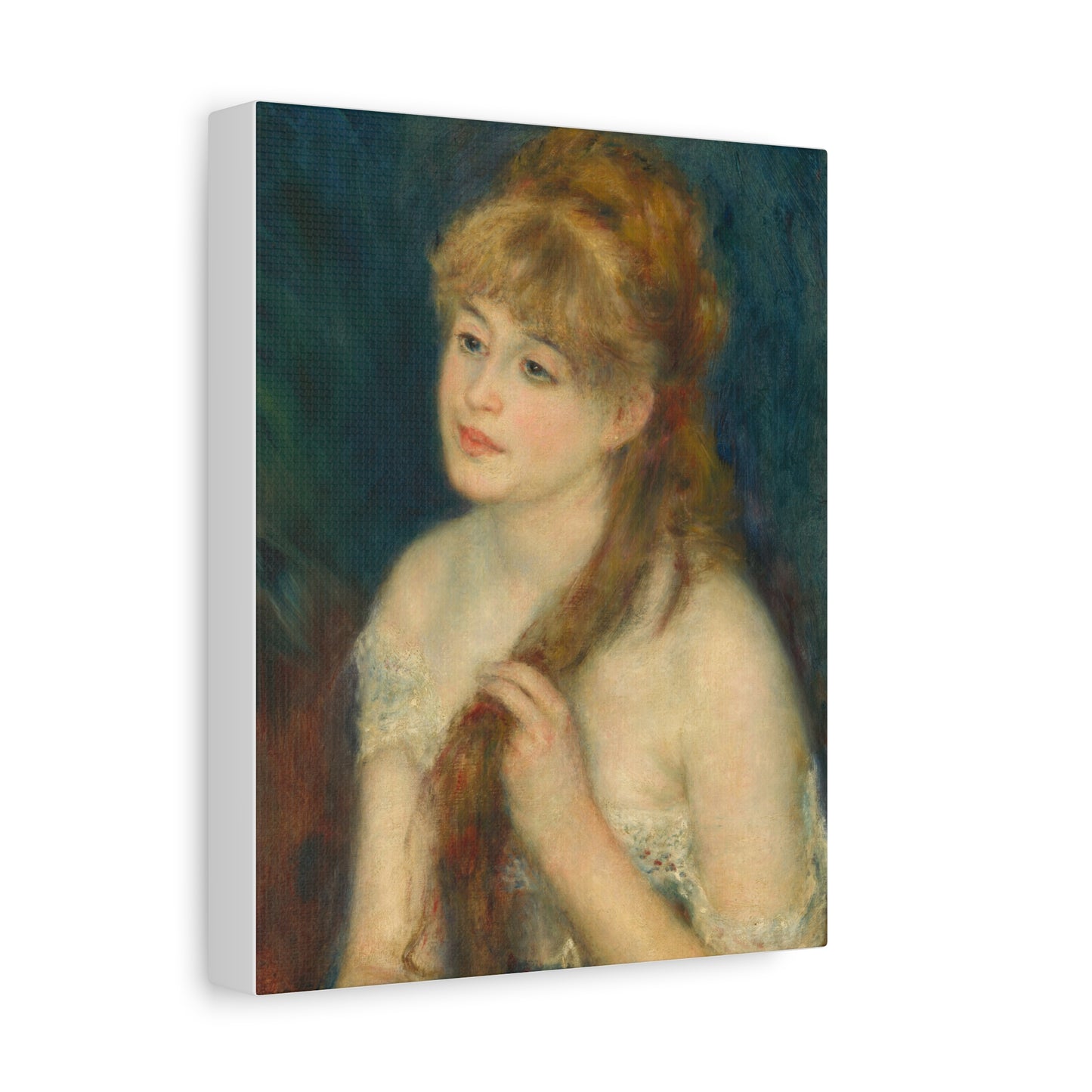 Canvas Art - Young Woman Braiding Her Hair by Auguste Renoir, 1876 , Stretched Matte 1 25"