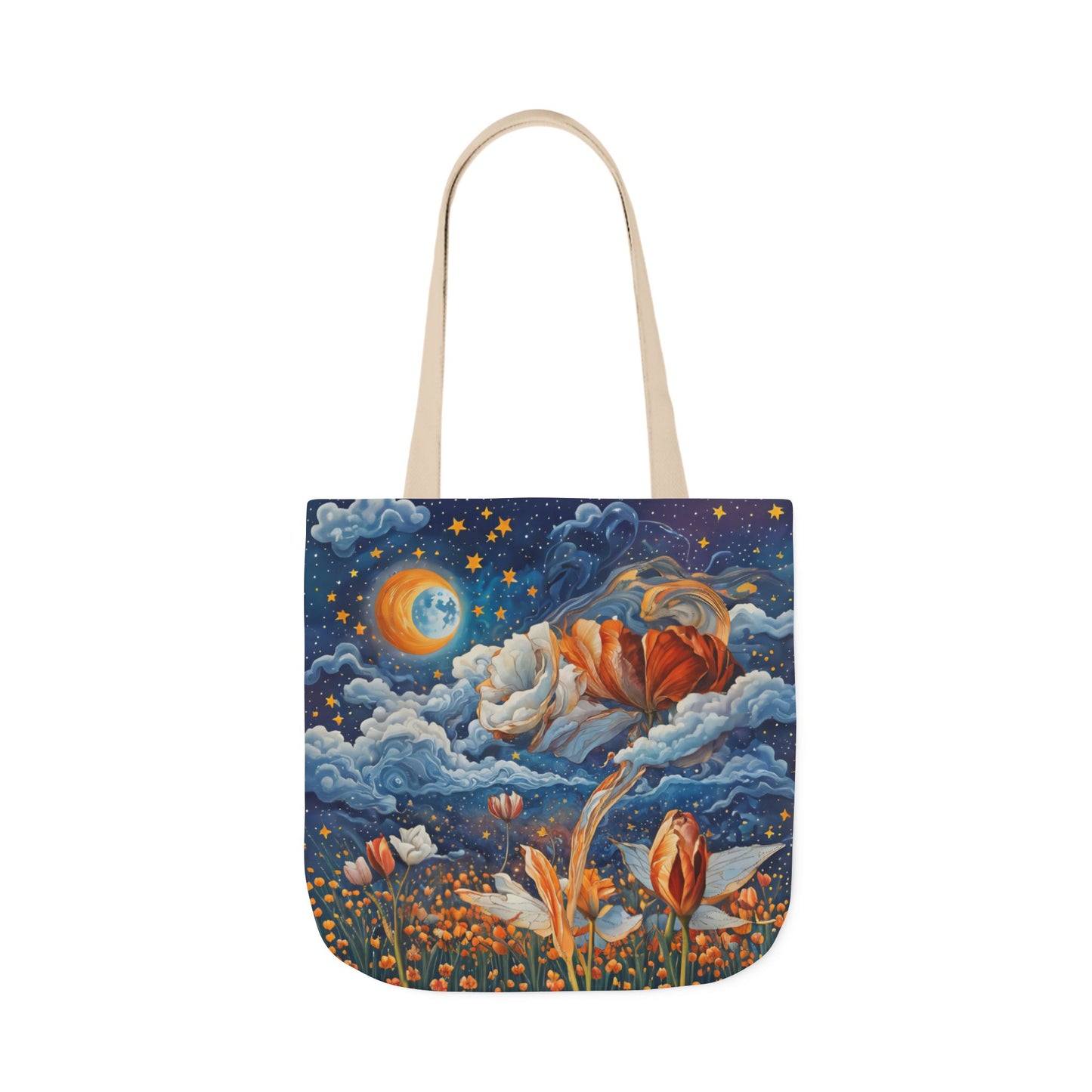 Colorfui Celestial Tulips -Inspired Canvas Tote Bag - Perfect for Beach Days, Eco-Friendly Shopping, and Summer Fun!