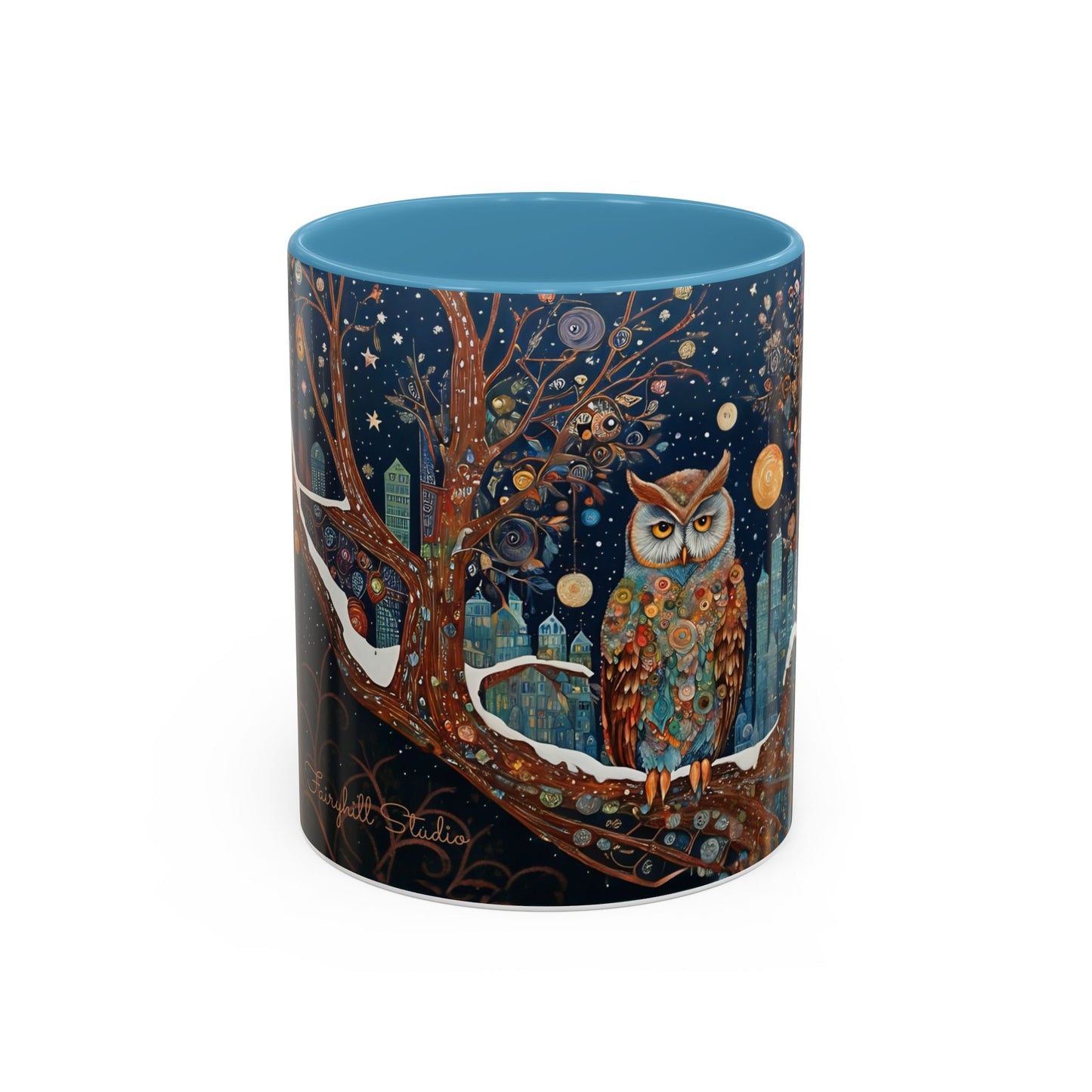 Accent Boho Style Night Owl Mug on a Snowy New York Night Coffee Mug (11, 15oz)