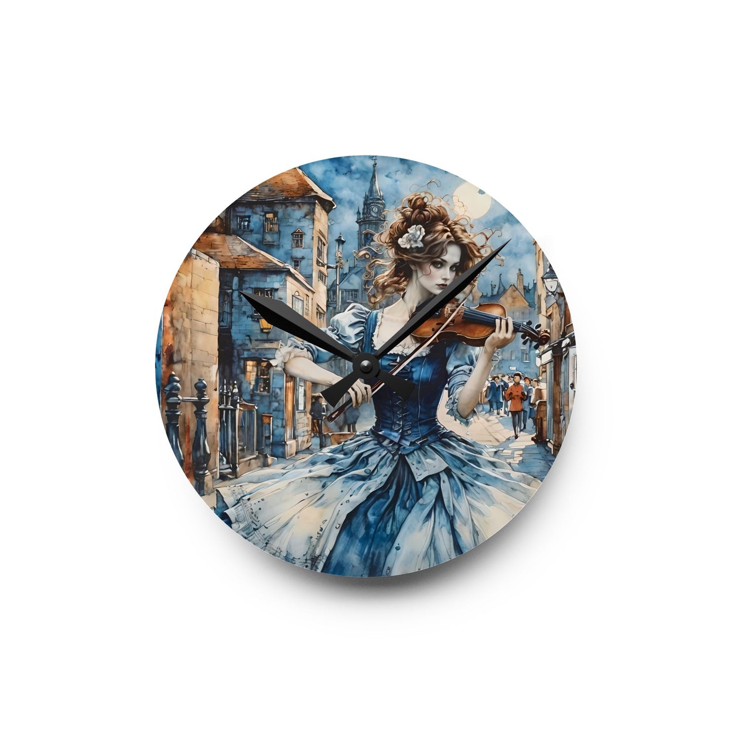 Acrylic Wall Clock - Blue Gypsy with a Violin Art