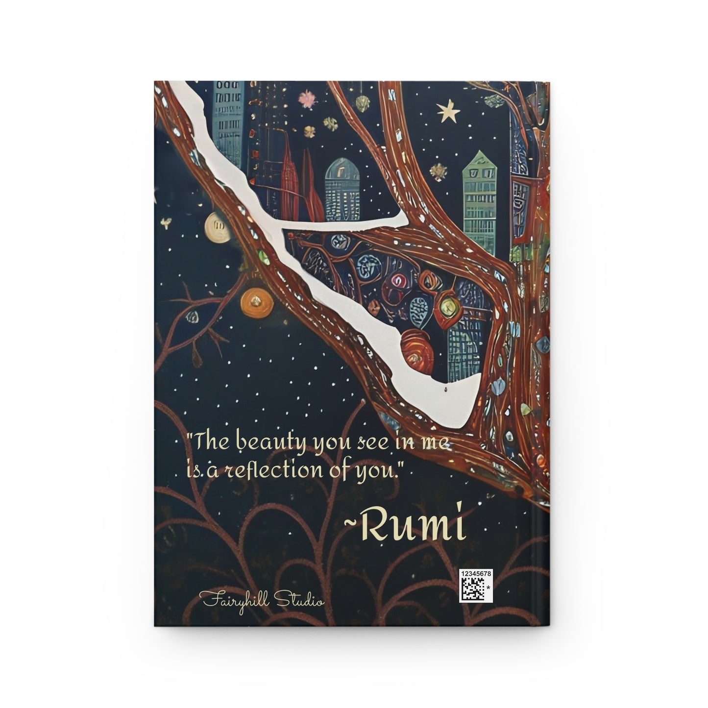 Hardcover Journal Owl Rumi "The beauty you see in me" Quote Art by Fairyhill Studio