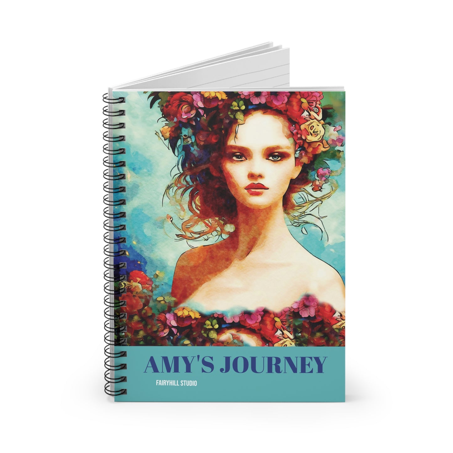 Notebook - Summer Vibes Art featuring a Romantic Girl and Aqua Background