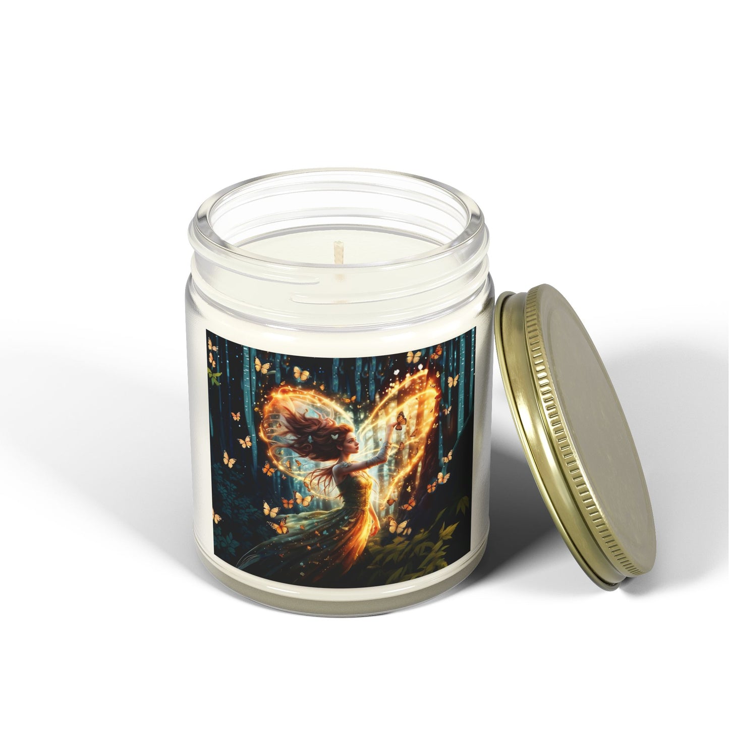 Scented Candle - Garden Fairy with butterflies - Coconut Apricot Wax (4oz, 9oz)