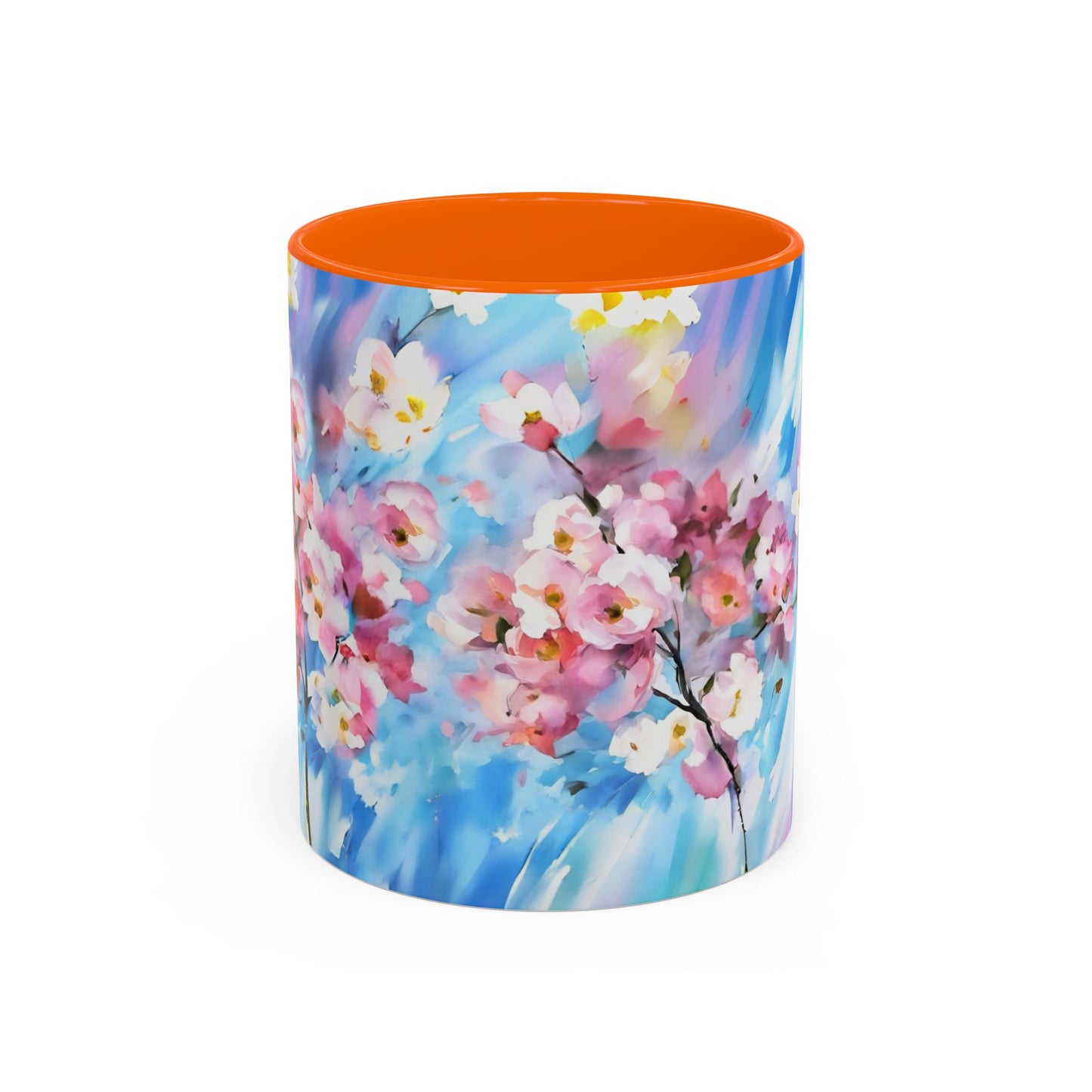 Coffee Mug - Floral Cherry Blossoms Canvas on Blue Sky Background