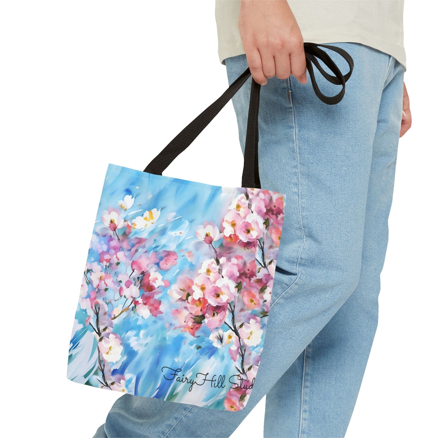 Canvas Tote Bag with Floral Cherry Blossom Design