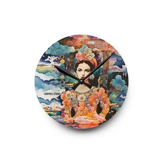 Wall Clock - Tropical Flower Girl Collage Art Acrylic Wall Clock