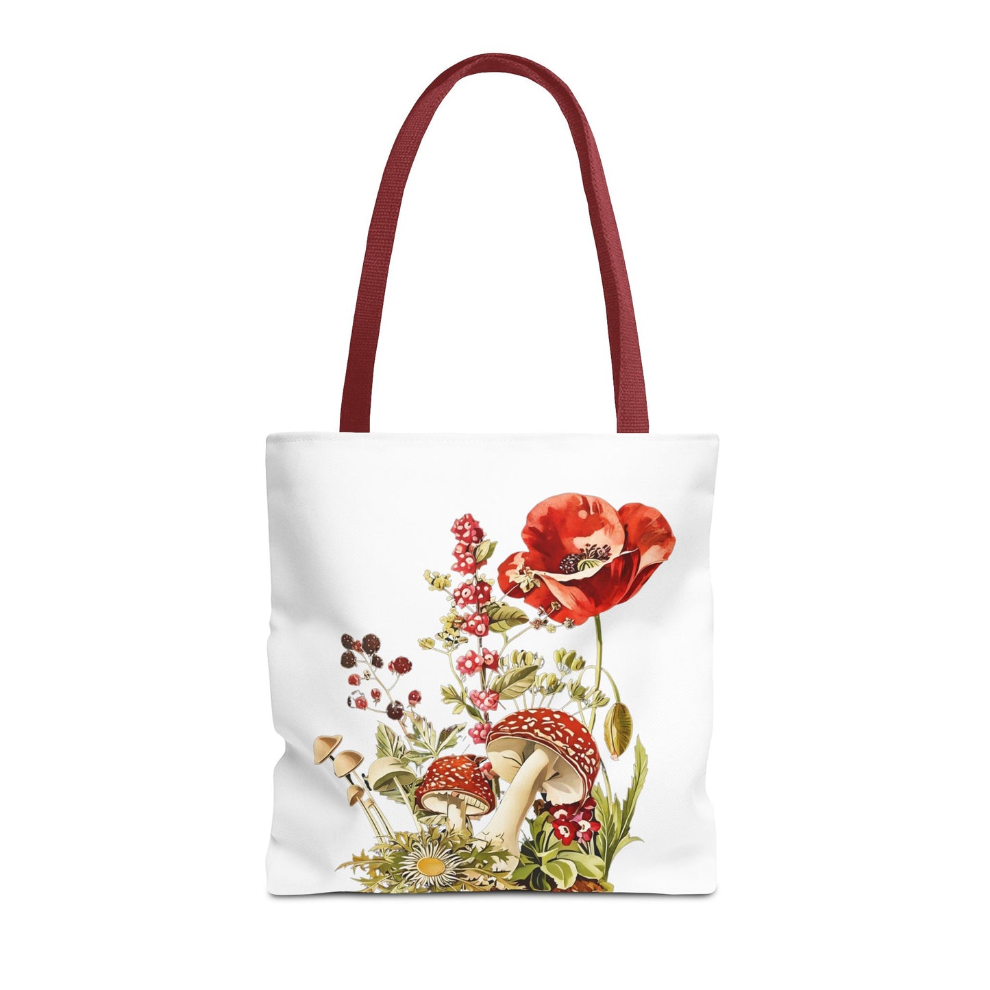 Tote Bag - Red Poppies and Amanita Muscaria Mushrooms Art Print