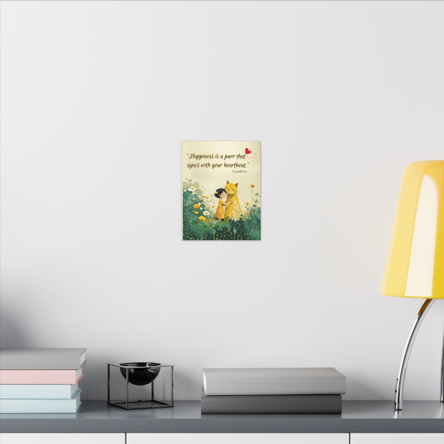 Whimsical Canvas Art Print, Syncs with Your Heartbeat Decor, Cat and Girl Illustration, Home & Kids Room Decor, For Cat Lovers