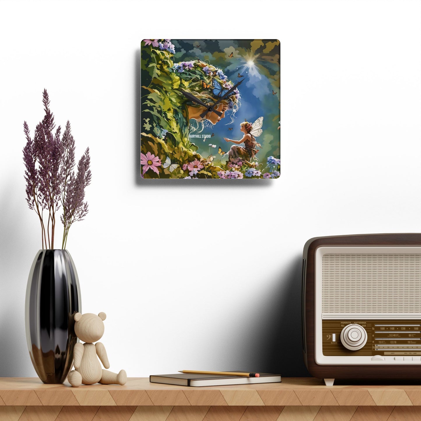 Wall Clock - Nature Fairy Offering Gifts to the Goddess of Nature - Meaningful Art