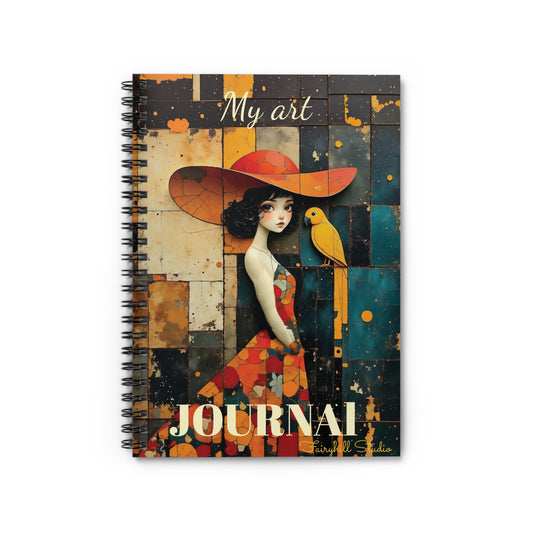 Spiral Notebook - Be Mindful Girl  with a yellow parrot art Journal