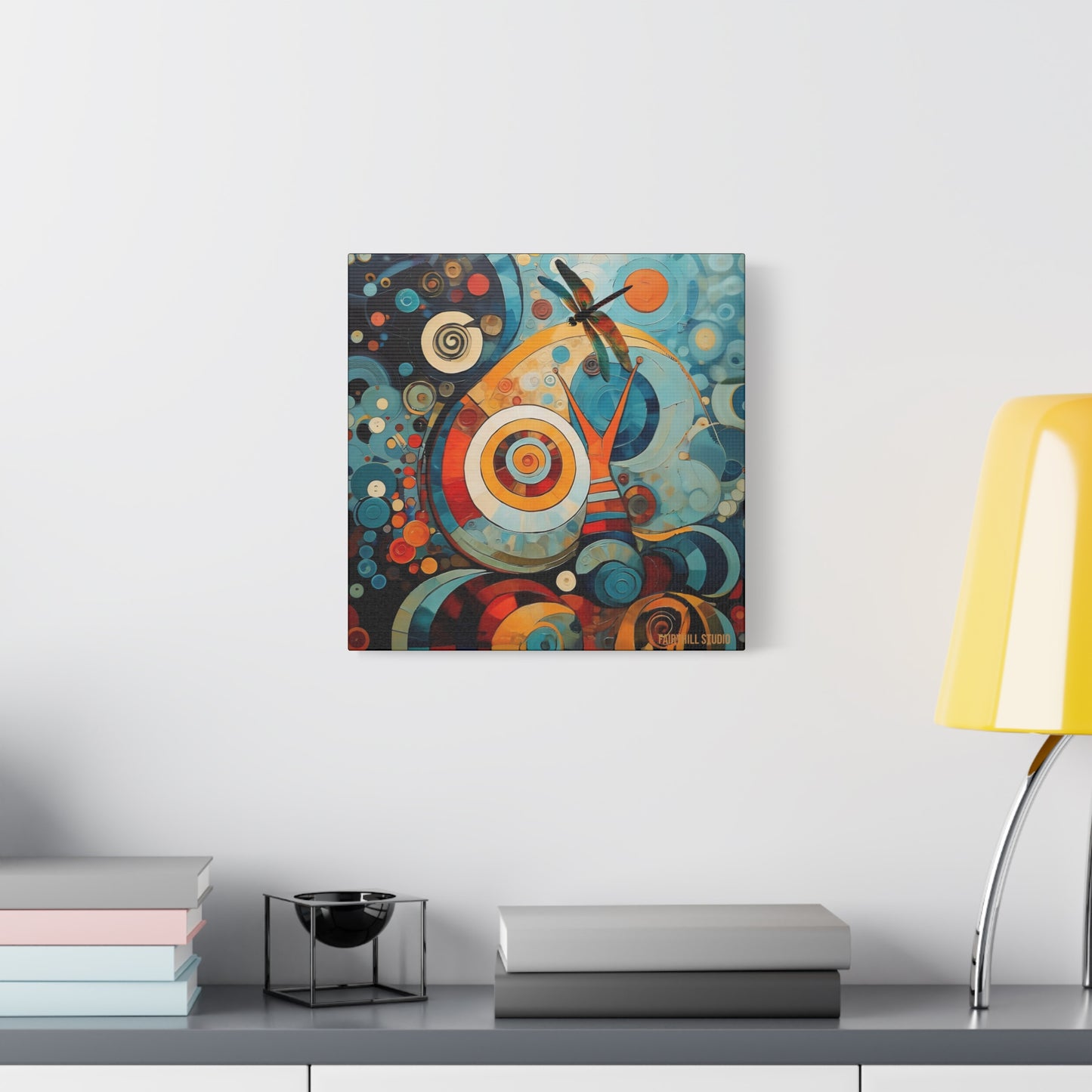 Abstract Colorful Snail Dragonfly Circle Canvas Wall Art