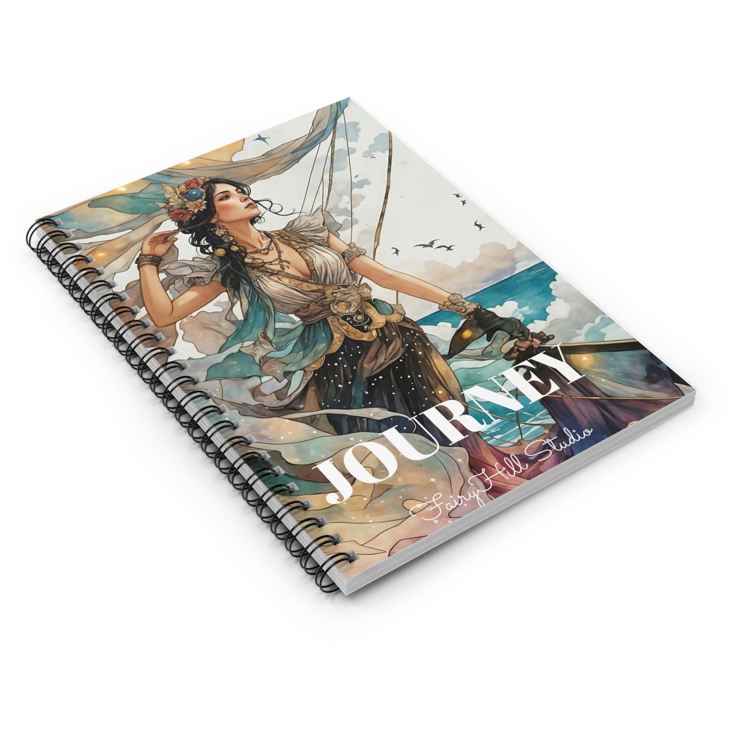 Spiral Notebook - Pirate Wench Sea Journey Watercolor Art Ruled Line