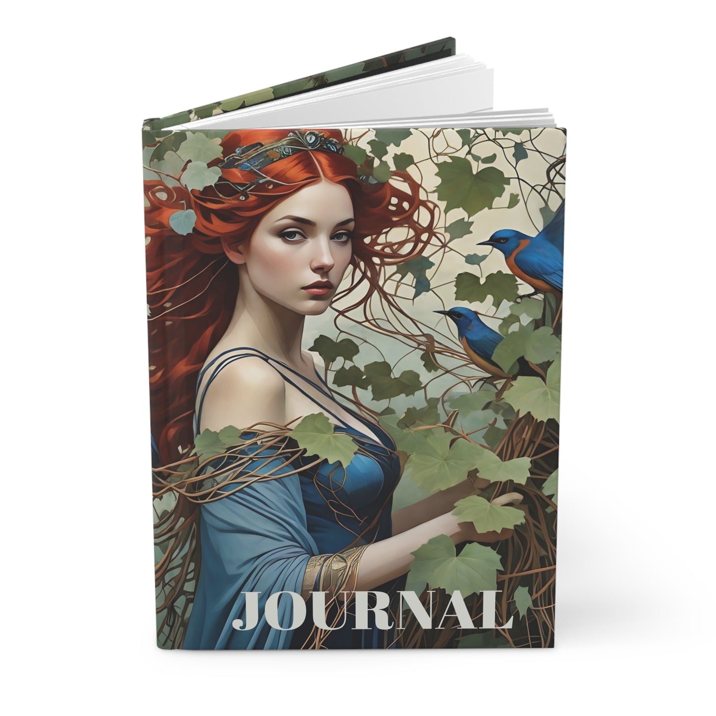 Hardcover Journal Matte Beauty with Blue Birds in Tropical Forest Princess Art