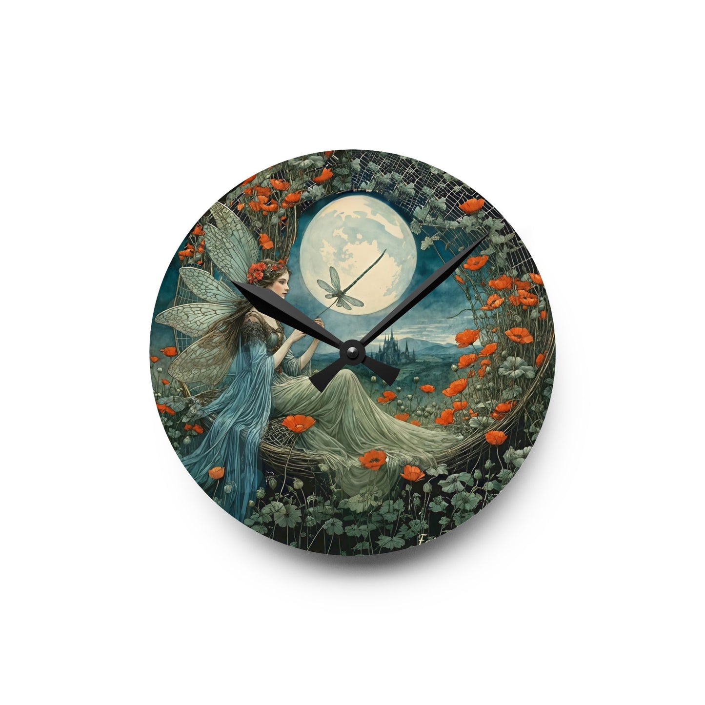 Dragonfly Moon Fairy Wall clock Gift Acrylic Wall Clock