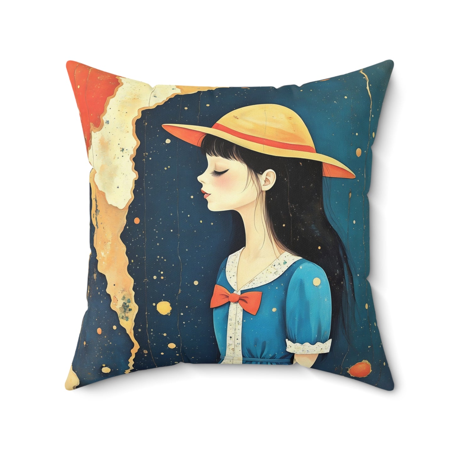 Madeline with yellow hat   Square Pillow - by Fairyhill Studio