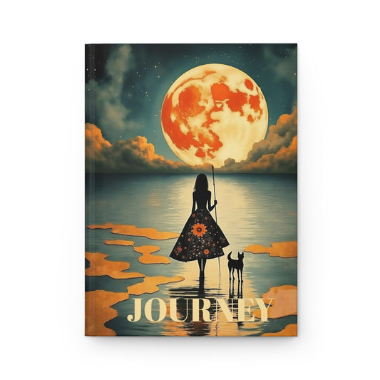 Girl with  a fullmoon balloon Journal hard Cover ,Notebook gift art Matte