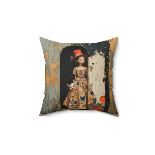 The Cat, the Hat, and the Looking Glass l  Square Pillow - by Fairyhill Studio