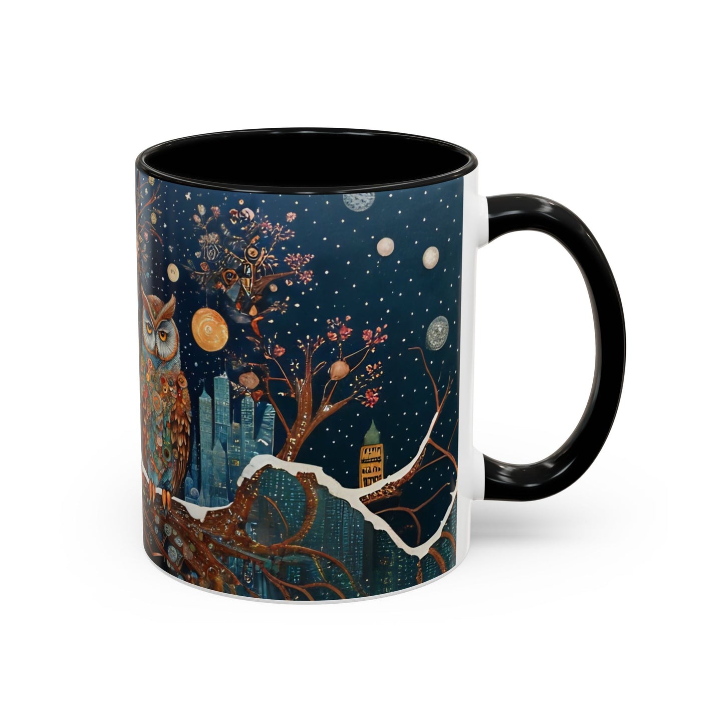 Accent Boho Style Night Owl Mug on a Snowy New York Night Coffee Mug (11, 15oz)
