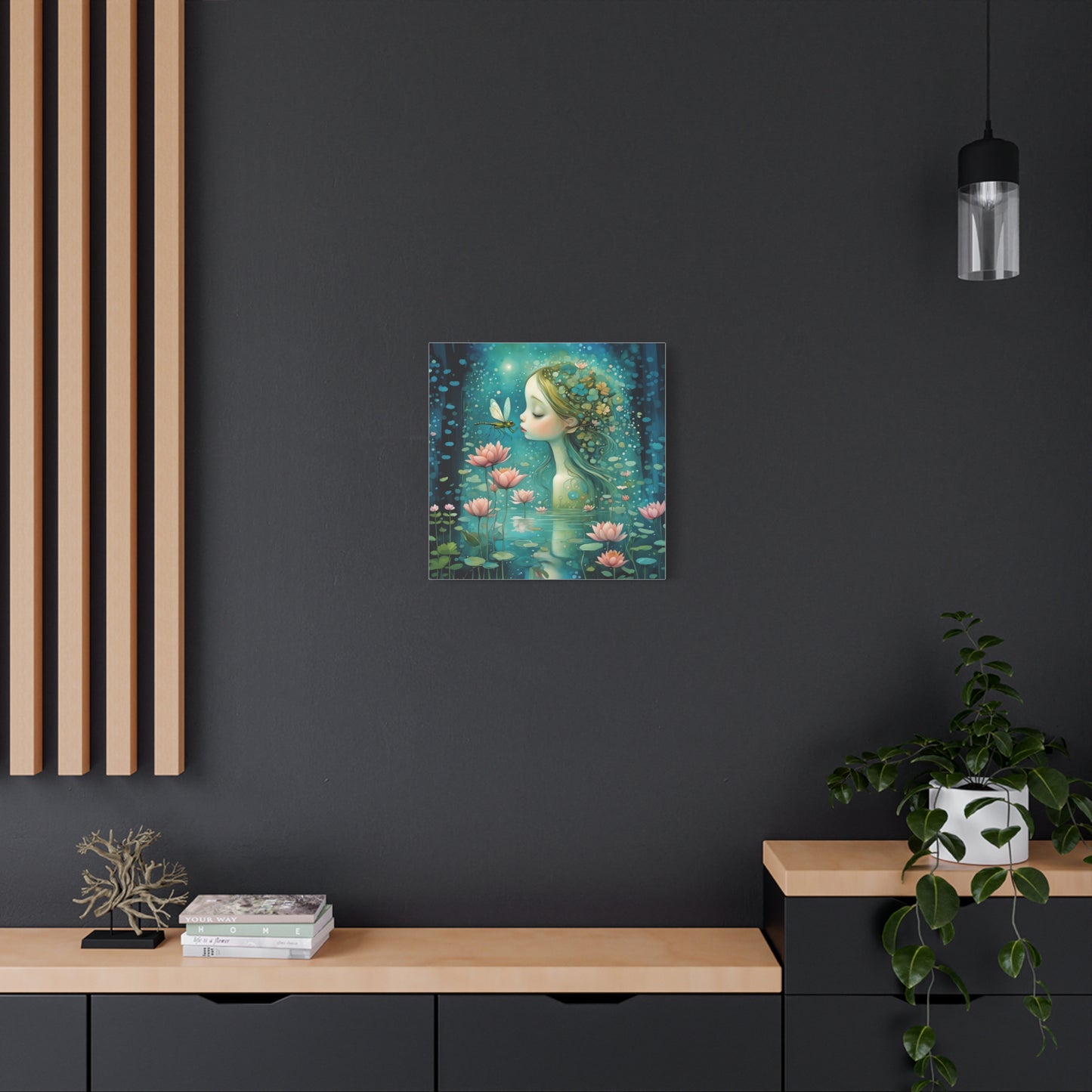 Whimsical Water  Fairy with a dragonfly Canvas Art - Enchanting Home Decor for Nature Lovers
