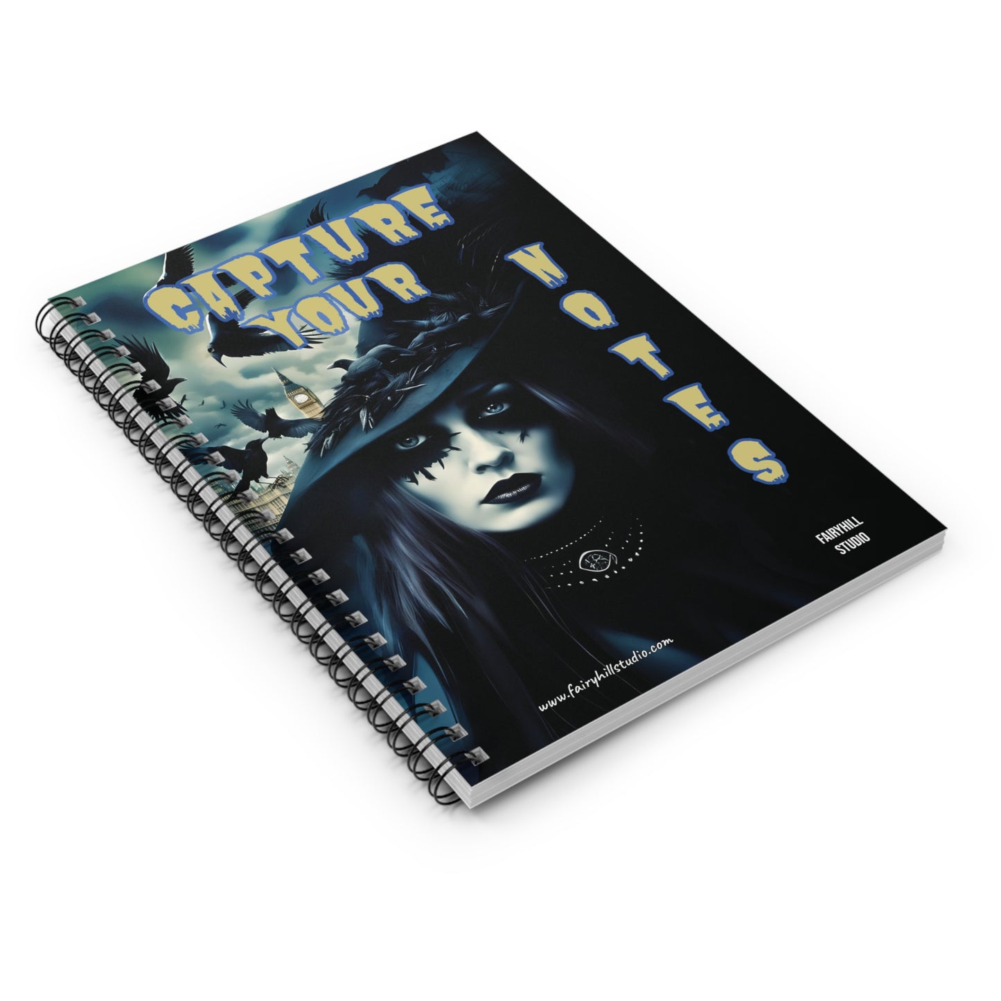 Gothic Halloween Spiral Notebook - Ruled Line Woman with Black Hat and Crows