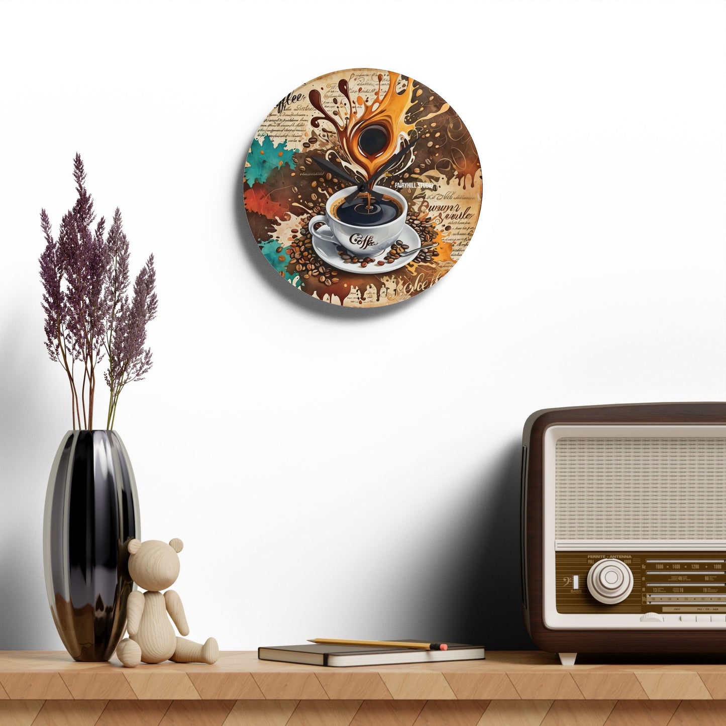 Acrylic Wall Clock Morning Roast Coffee /Art