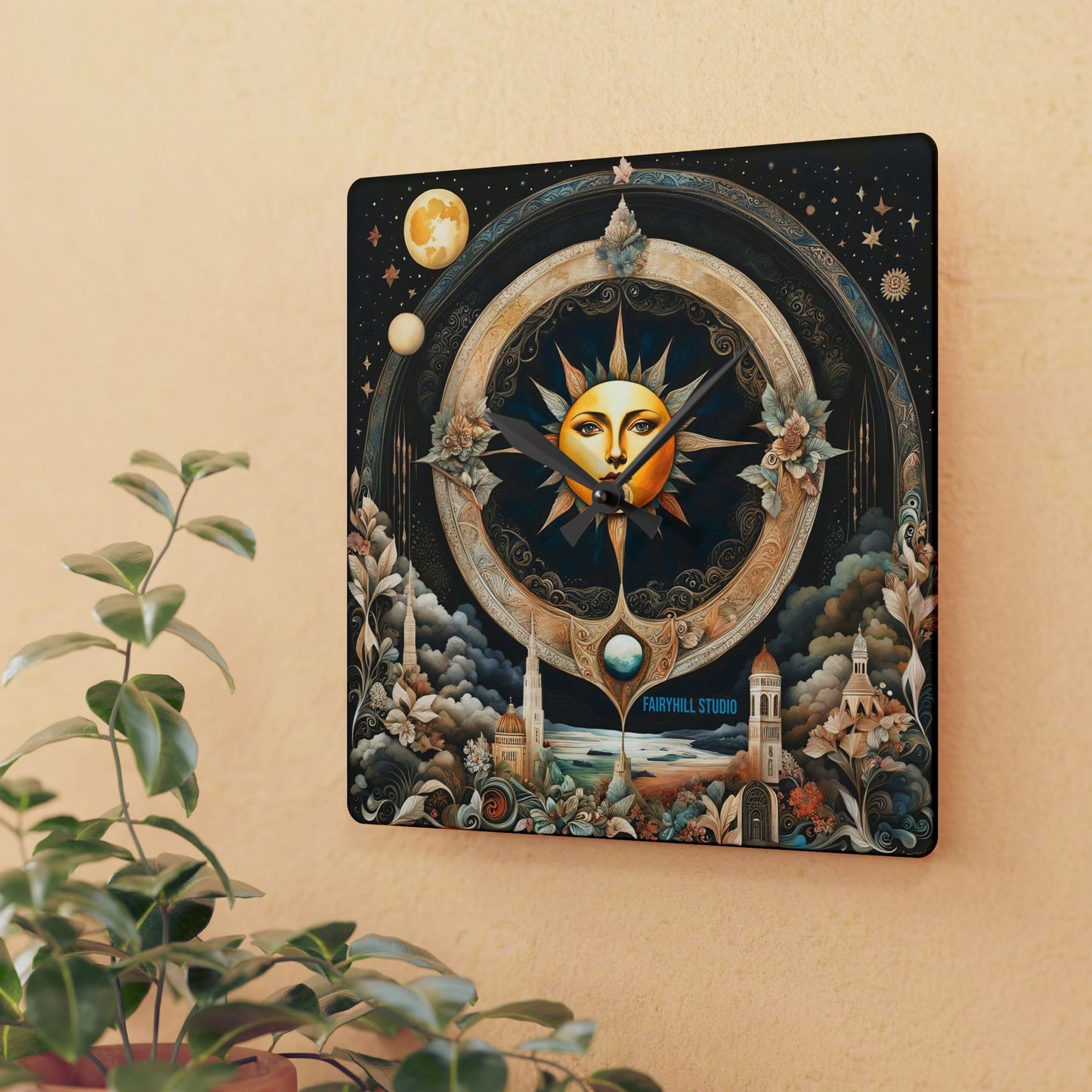Acrylic Wall Clock -Moon and Stars/Art