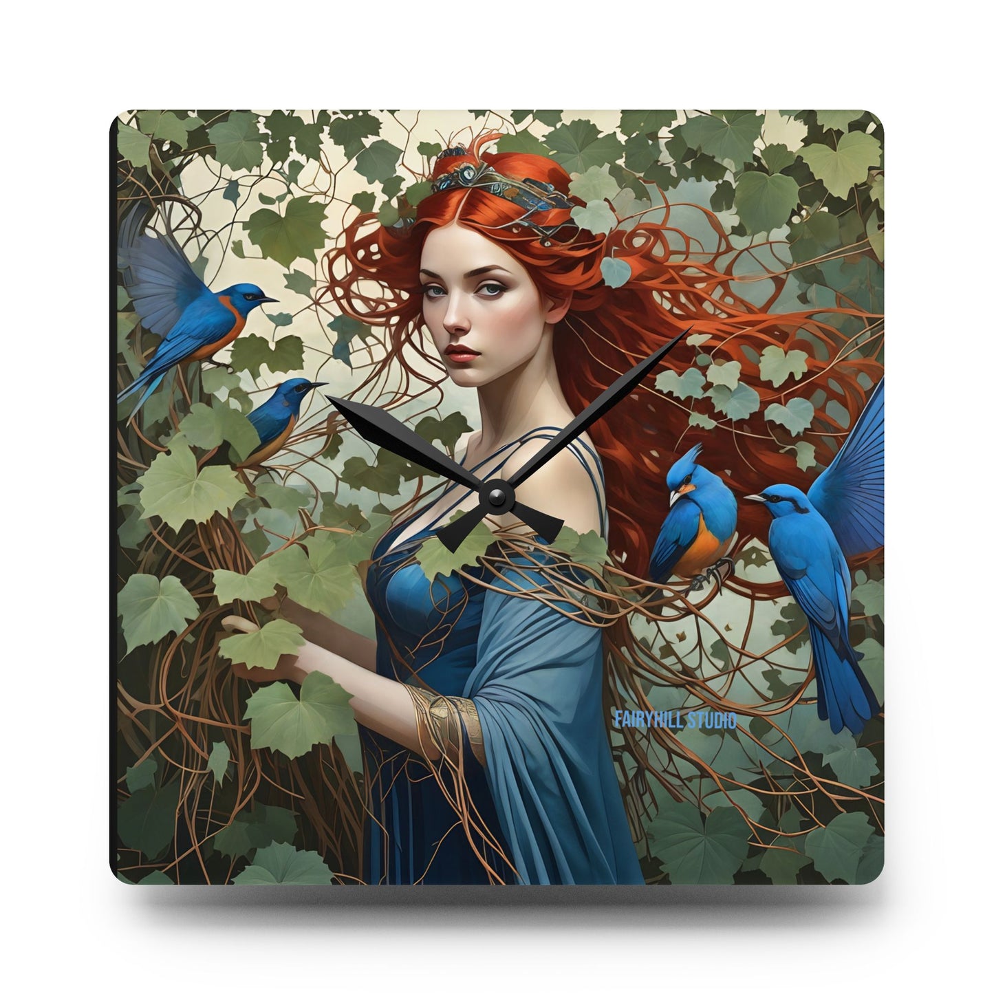 Wall Clock - Beauty with Blue Birds in Tropical Forest