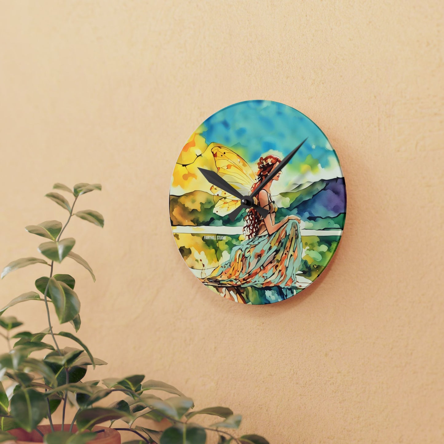 Acrylic Wall Clock - Water Fairy Watercolor Art