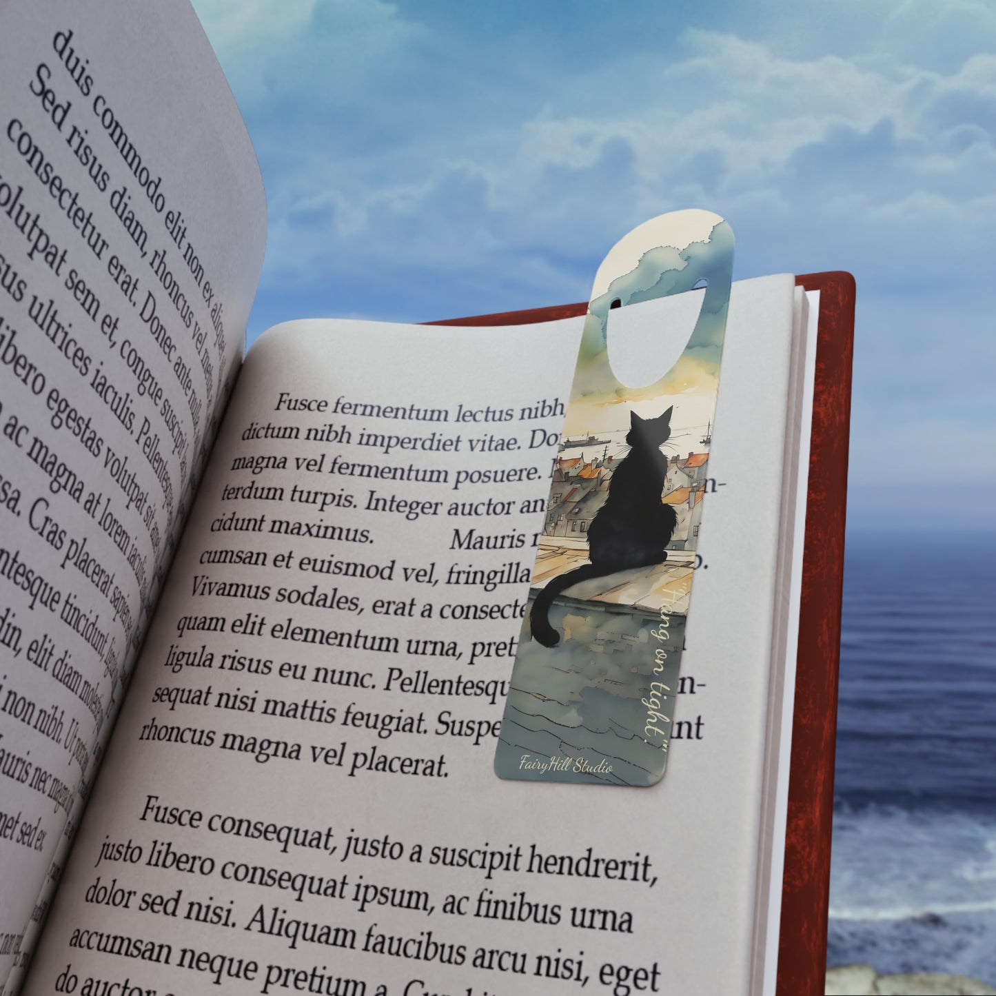 Cat on a roof top Illustration Bookmark, Cute Metal Bookmark, Gift for circus Lovers, Reading Accessory, Book Lover Gift, Unique Gift Idea