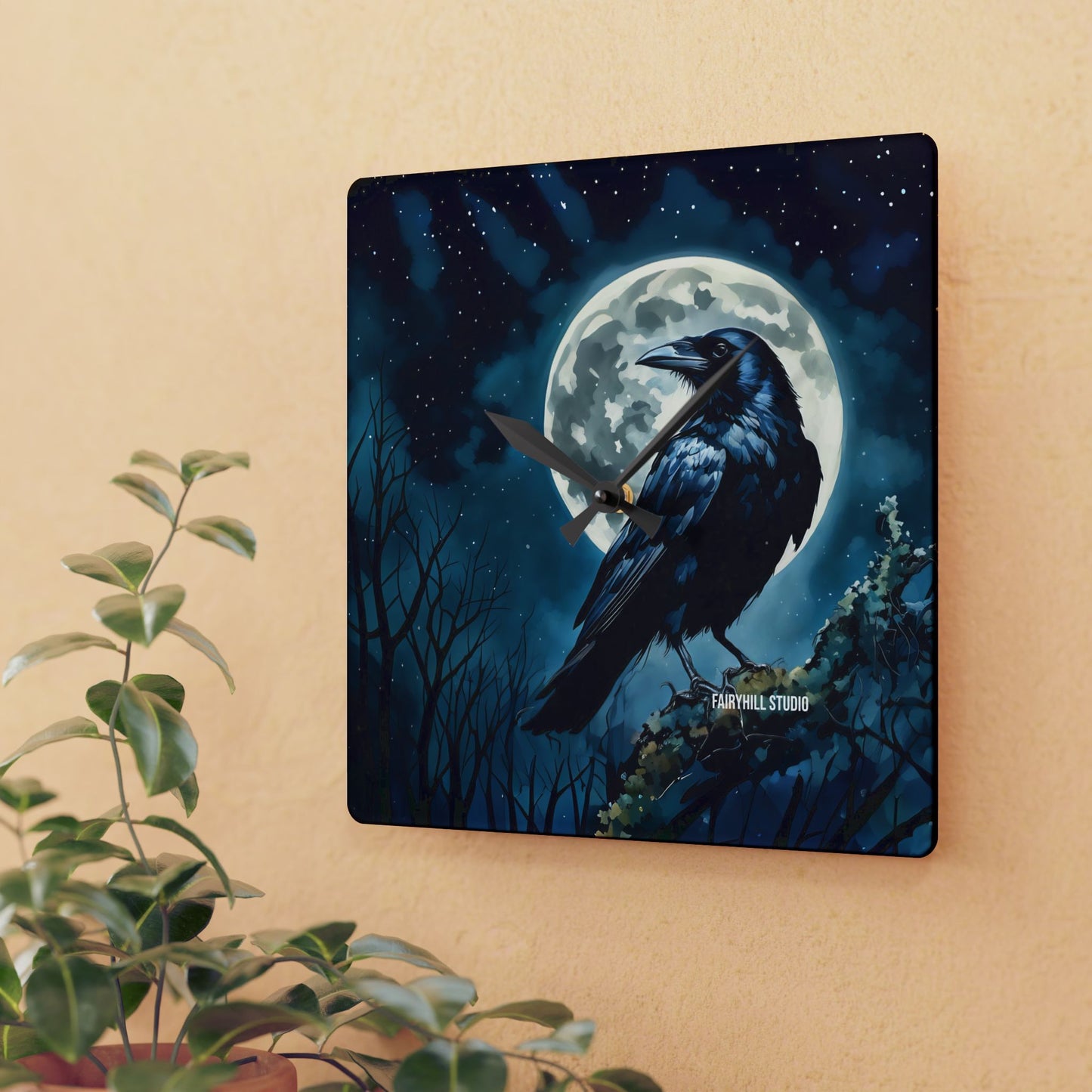 Acrylic Wall Clock -Raven and the Moon/Art