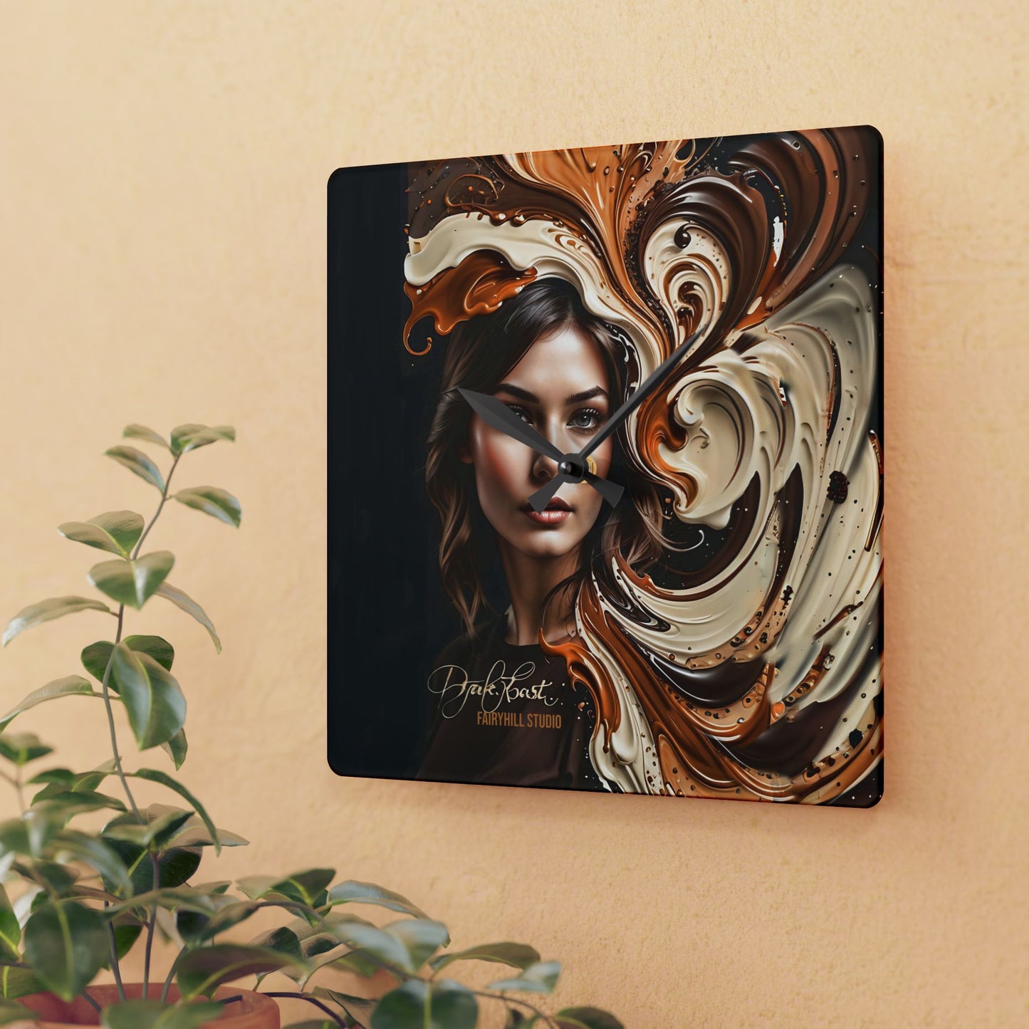 Acrylic Wall Clock Dark Roast Coffee /Art