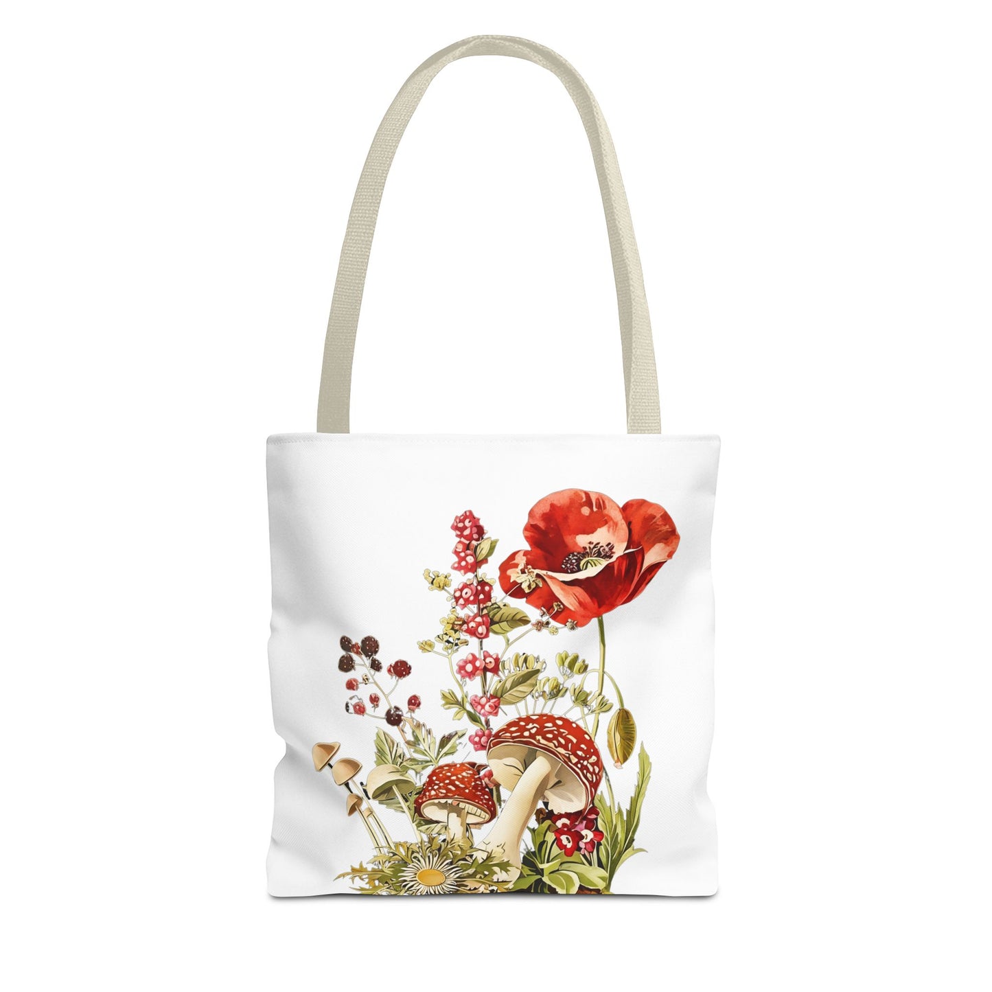 Tote Bag - Red Poppies and Amanita Muscaria Mushrooms Art Print